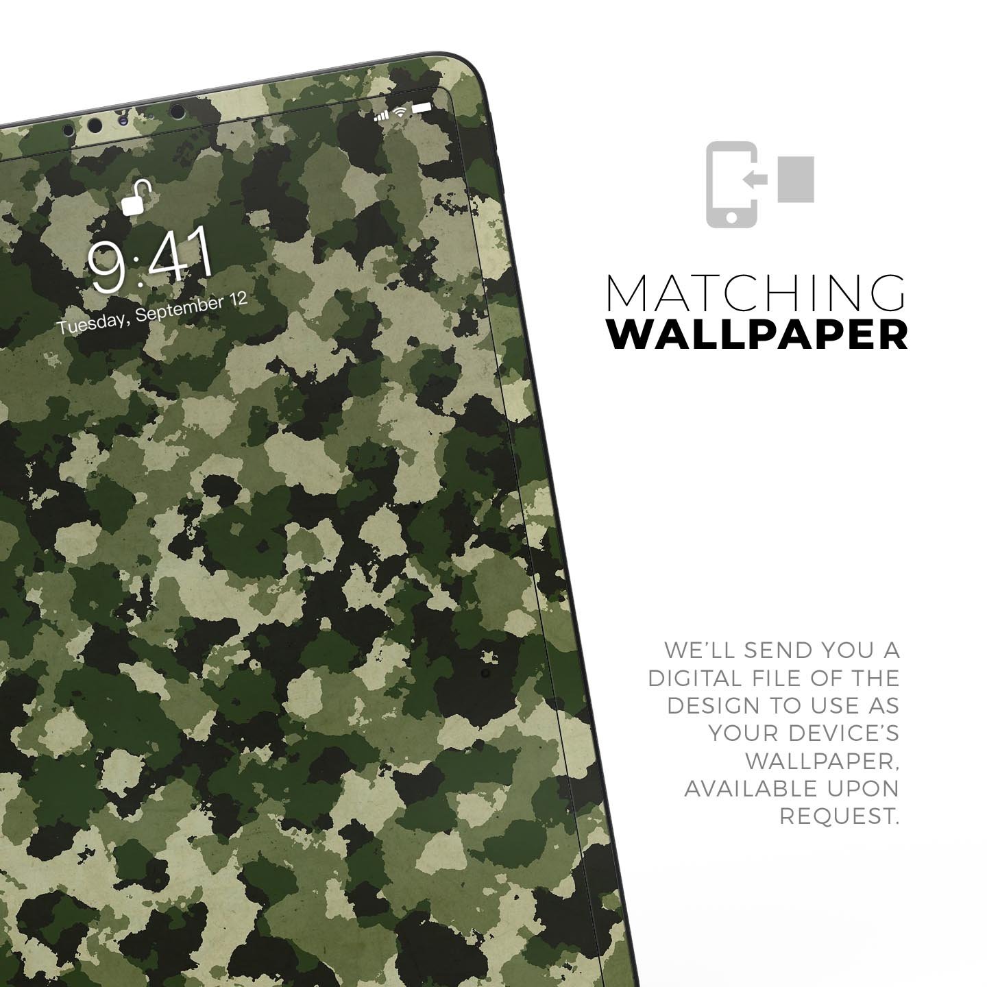 Military Camouflage V1 skin decal for Apple iPad Pro, showcasing a stylish camouflage design with a smooth finish.