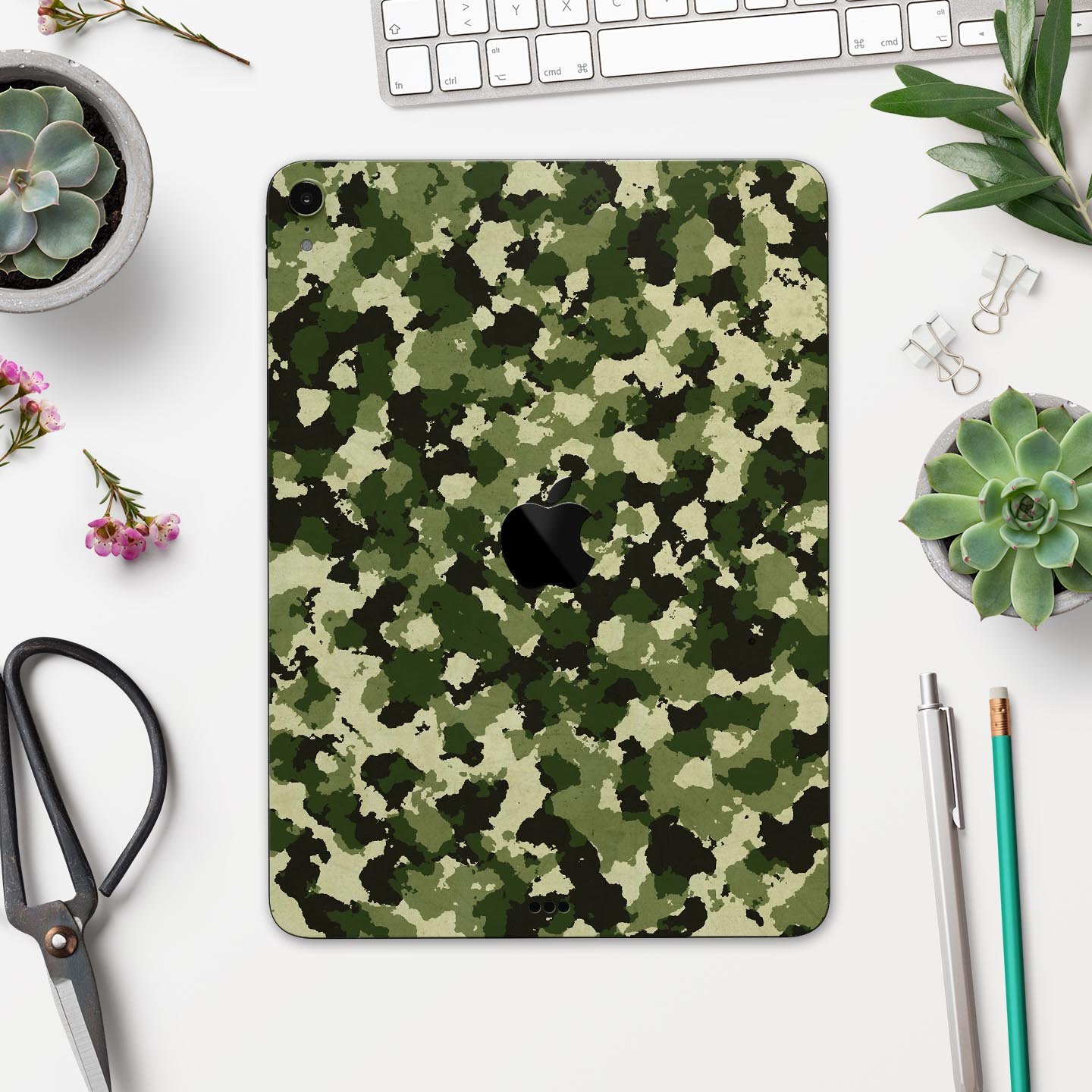 Military Camouflage V1 skin decal for Apple iPad Pro, showcasing a stylish camouflage design with a smooth finish.