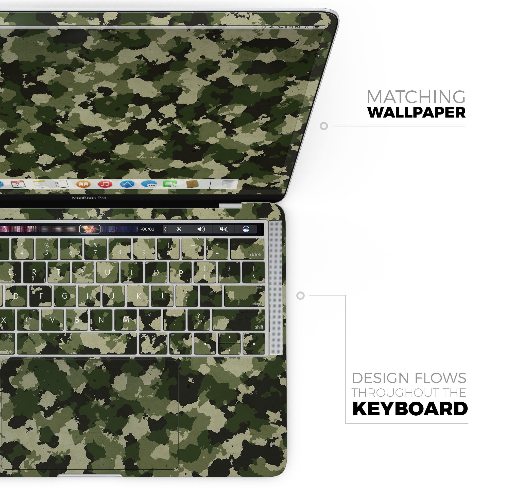 Military Camouflage V1 skin decal wrap kit for Apple MacBook, showcasing its stylish design and premium vinyl material.