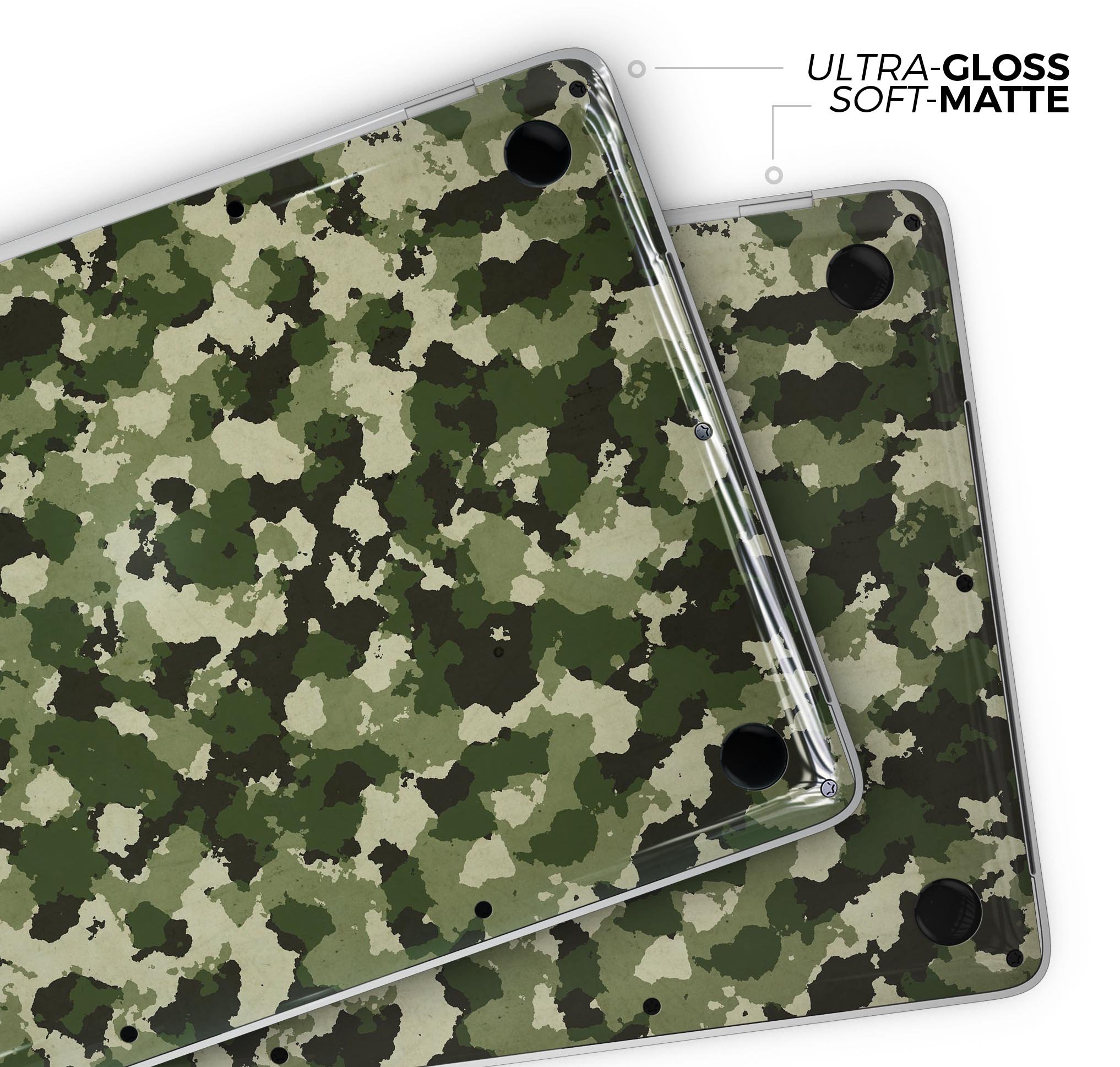 Military Camouflage V1 skin decal wrap kit for Apple MacBook, showcasing its stylish design and premium vinyl material.