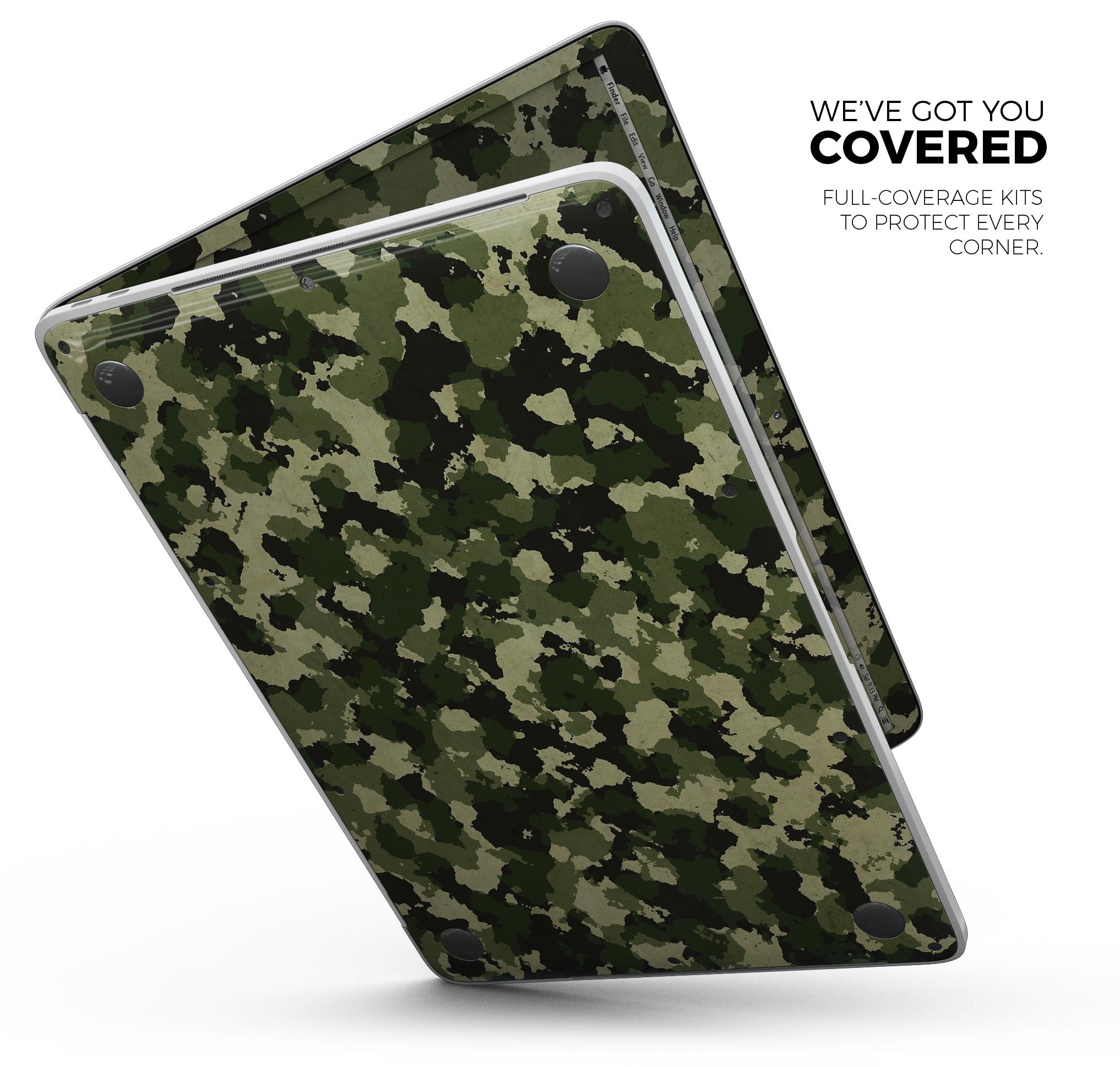 Military Camouflage V1 skin decal wrap kit for Apple MacBook, showcasing its stylish design and premium vinyl material.