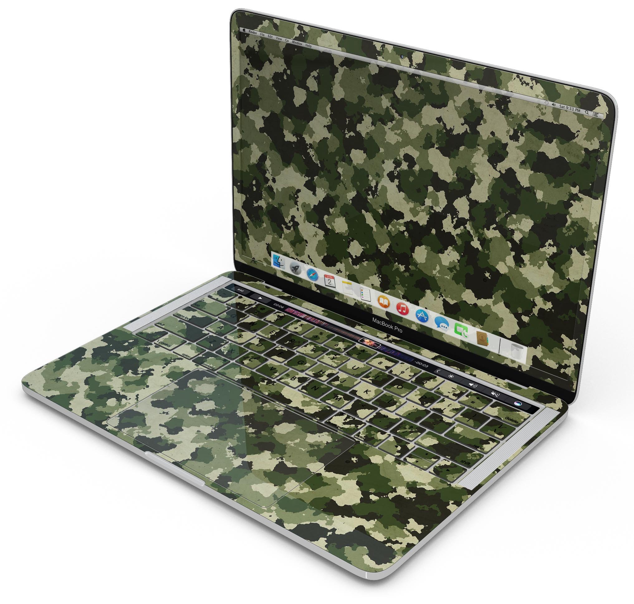 Military Camouflage V1 skin decal wrap kit for Apple MacBook, showcasing its stylish design and premium vinyl material.