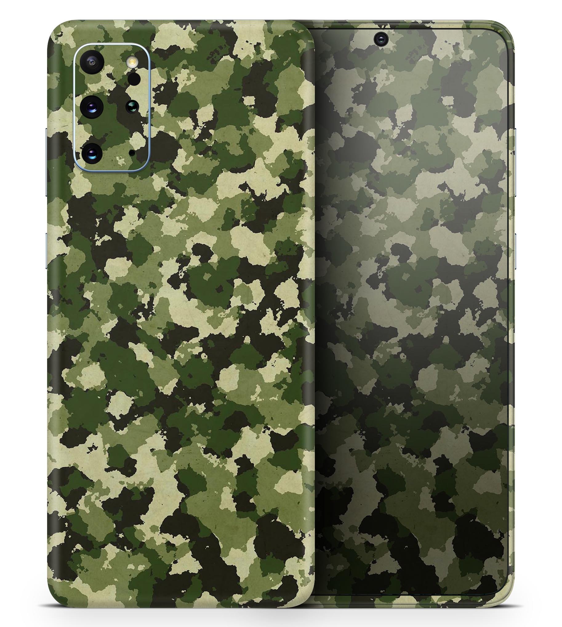 Military Camouflage V1 Skin-Kit for Samsung Galaxy S20, showcasing a stylish design with a durable vinyl finish.