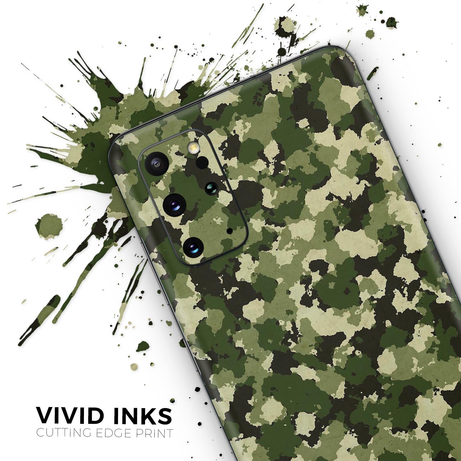 Military Camouflage V1 Skin-Kit for Samsung Galaxy S20, showcasing a stylish design with a durable vinyl finish.