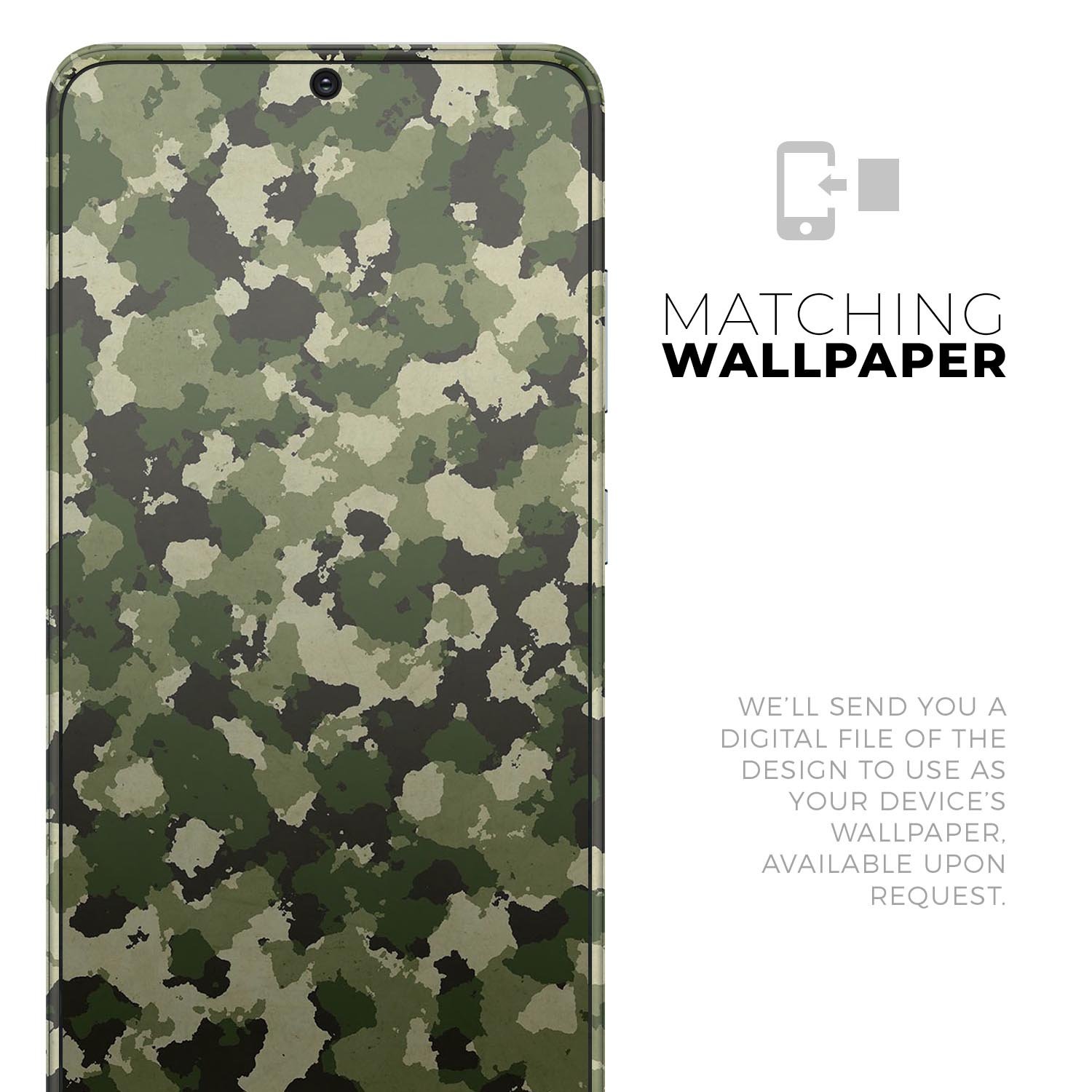 Military Camouflage V1 Skin-Kit for Samsung Galaxy S20, showcasing a stylish design with a durable vinyl finish.