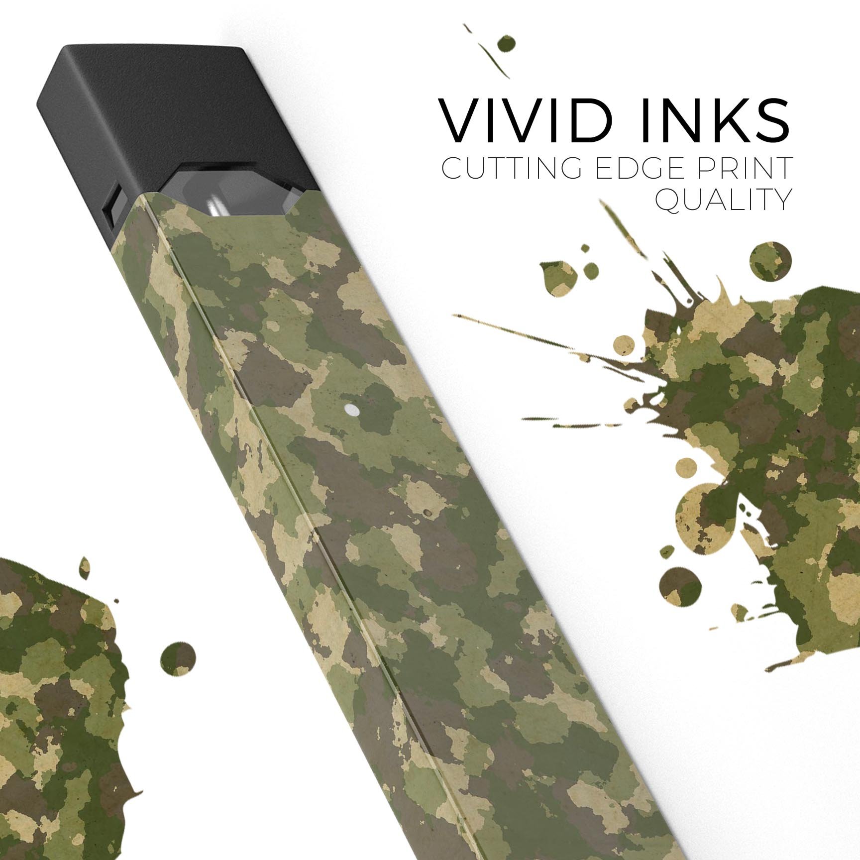 Military Camouflage V2 decal skin wrap for JUUL vaping device, showcasing a rugged design with precision cut fit.