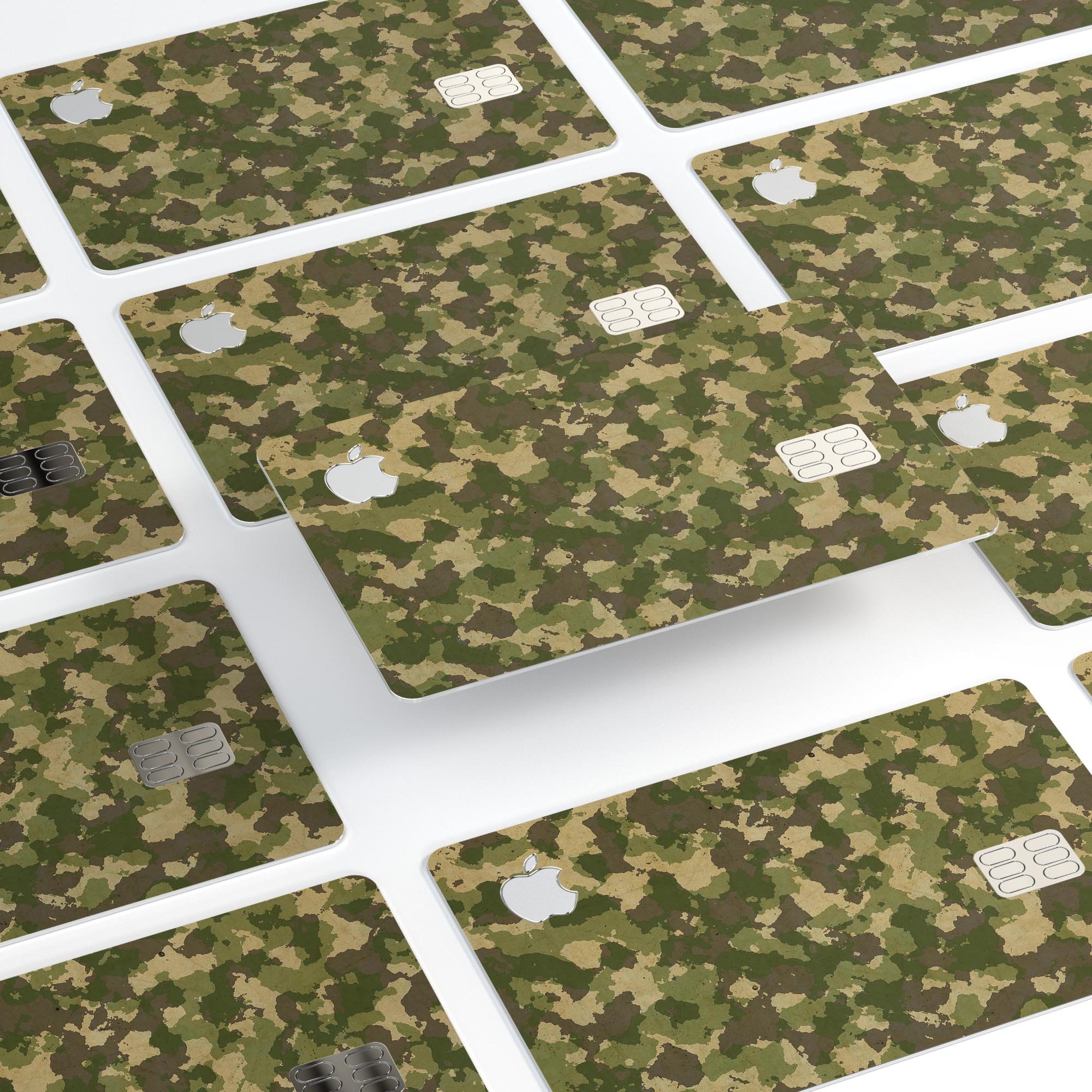 Military Camouflage V2 decal skin-kit for Apple Card, showcasing premium vinyl design and protective features.