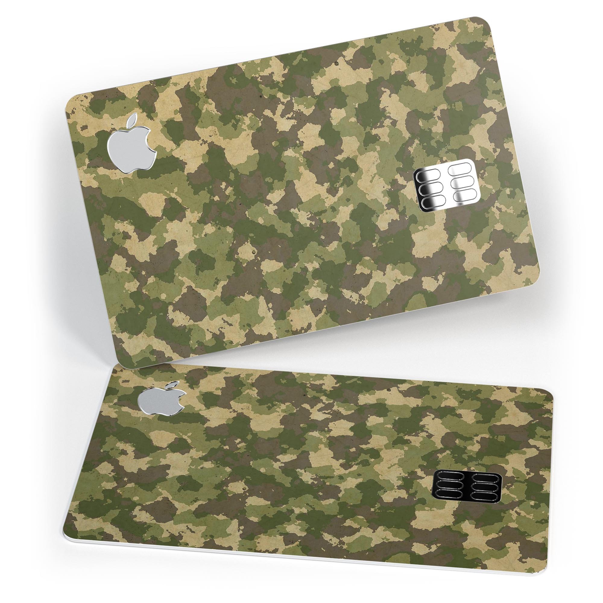 Military Camouflage V2 decal skin-kit for Apple Card, showcasing premium vinyl design and protective features.