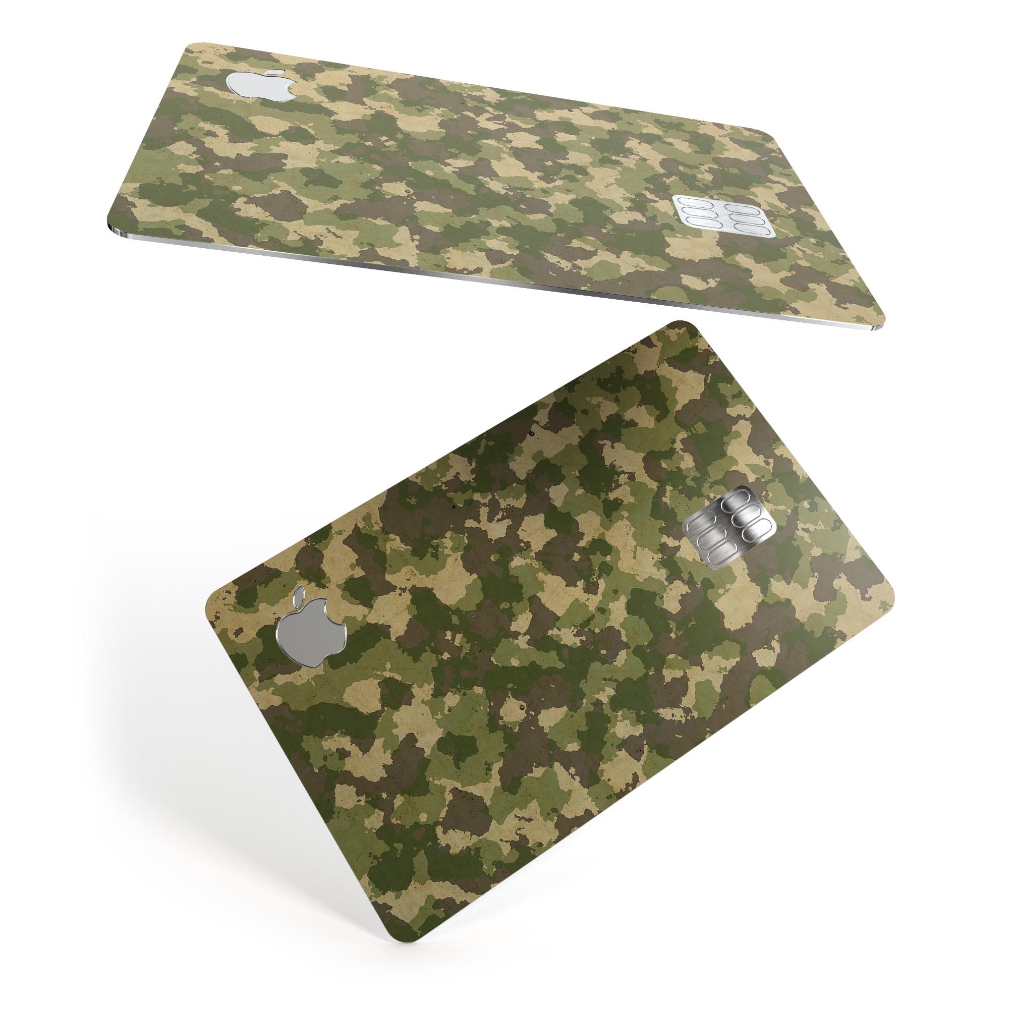 Military Camouflage V2 decal skin-kit for Apple Card, showcasing premium vinyl design and protective features.