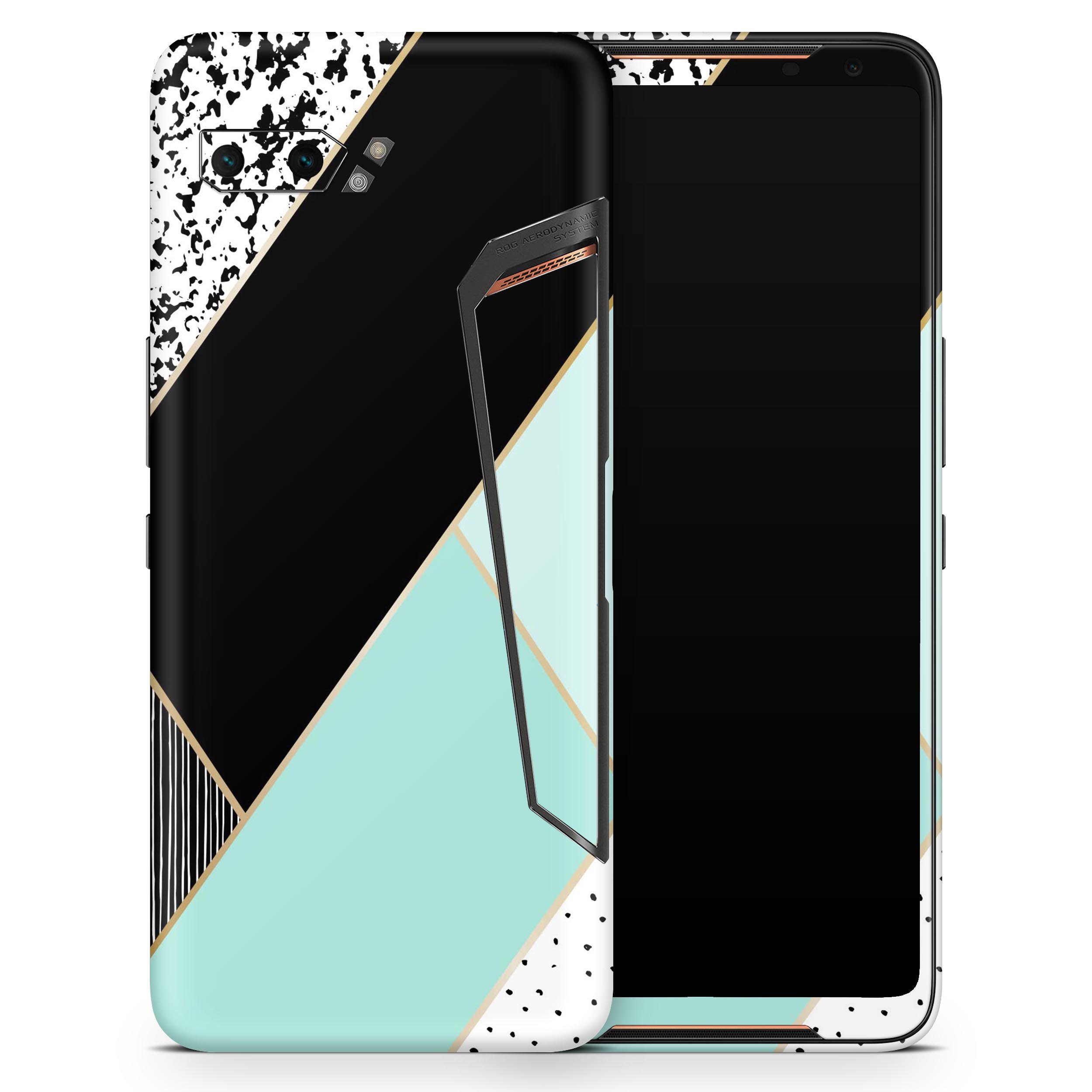 Minimalistic Mint and Gold Striped V1 skin decal wrap kit for Asus phones, showcasing a sleek design and premium quality.