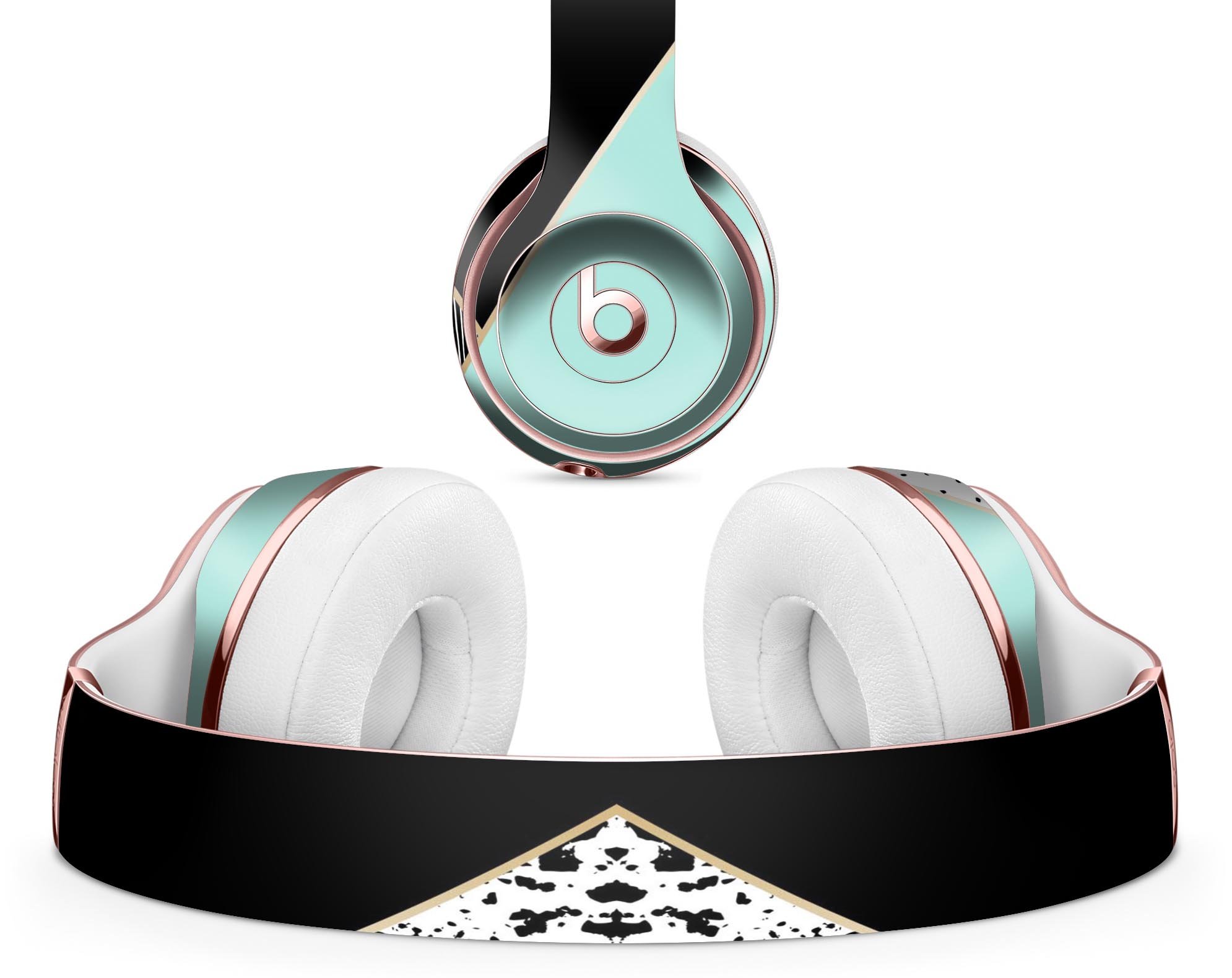 Minimalistic mint and gold striped skin decal wrap for Beats by Dre headphones, showcasing a sleek design and premium finish.