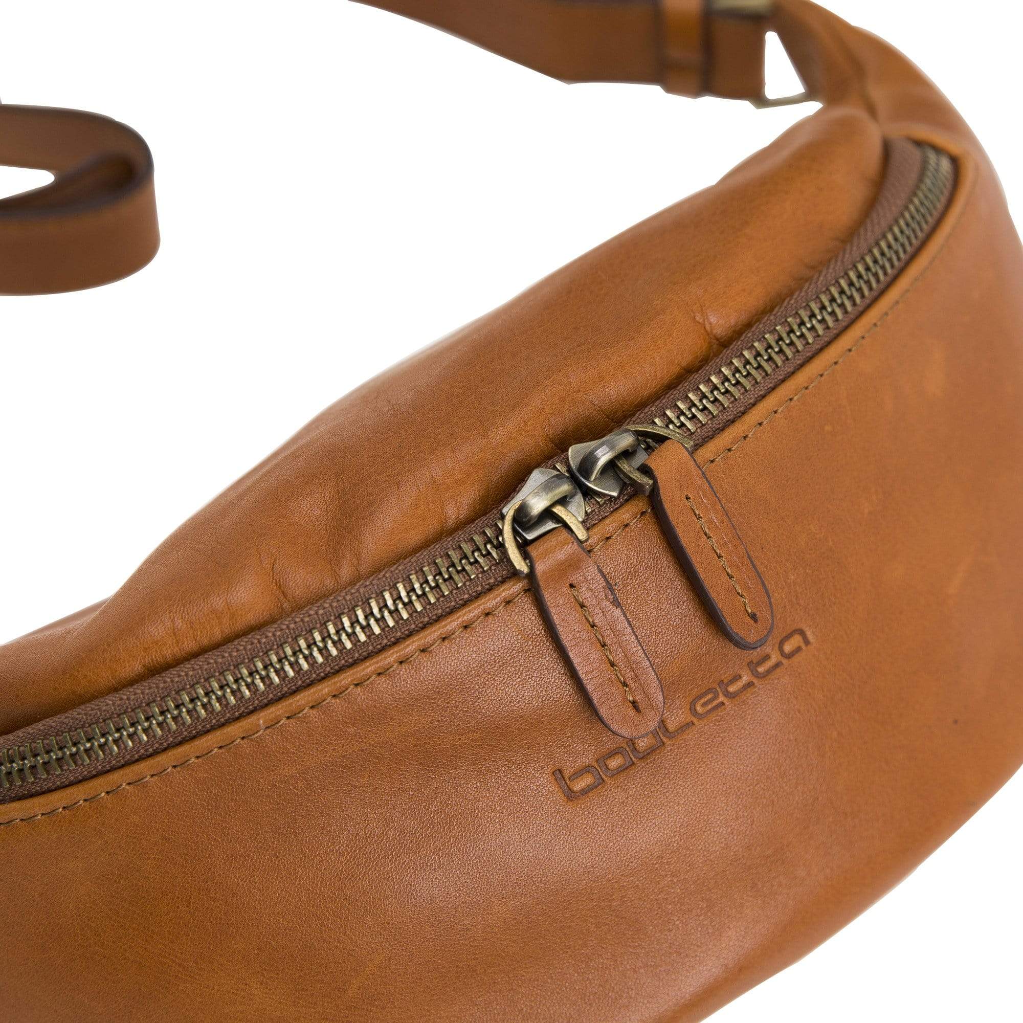 Minoan Genuine Leather Waist Bag showcasing its stylish design and adjustable strap, perfect for both men and women.