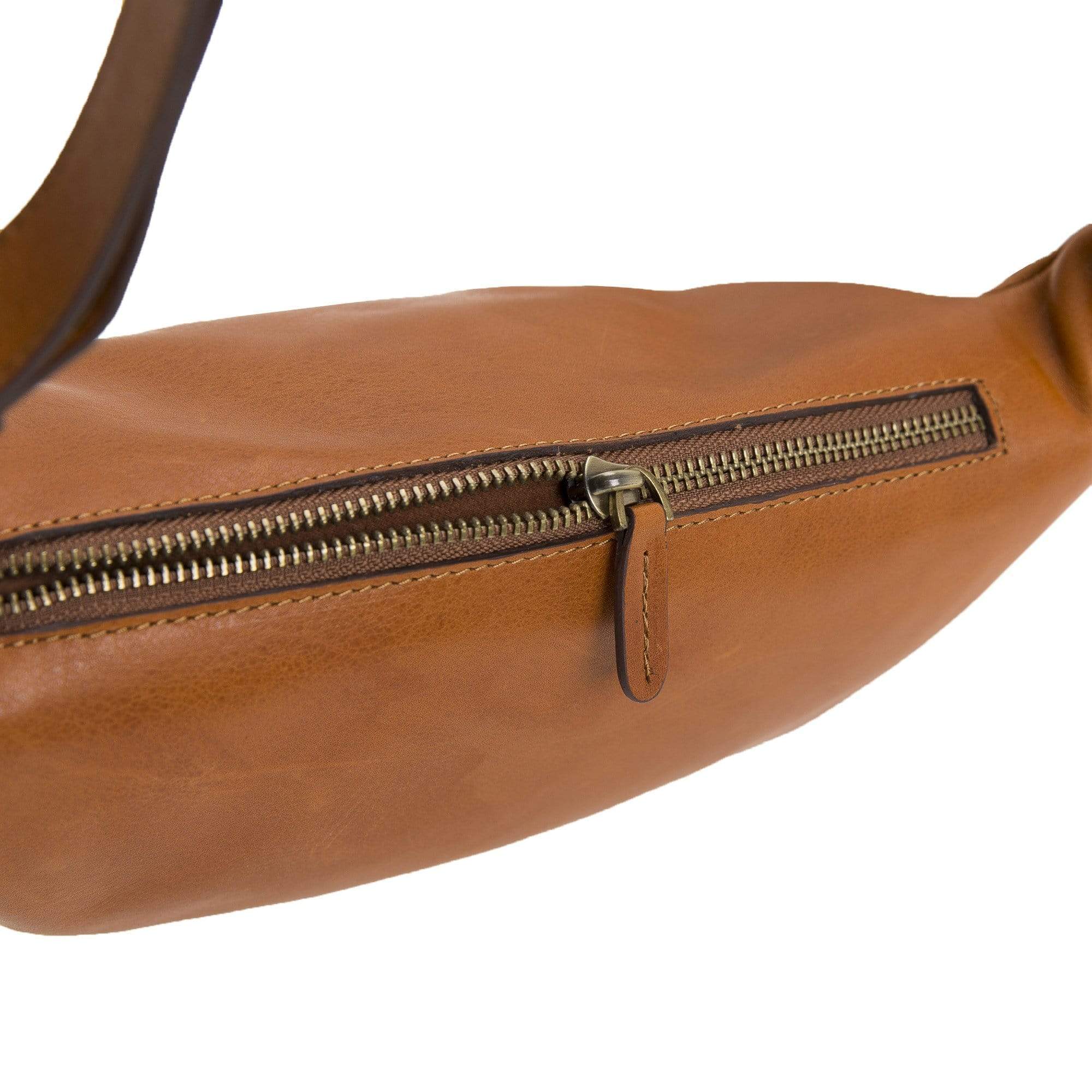 Minoan Genuine Leather Waist Bag showcasing its stylish design and adjustable strap, perfect for both men and women.