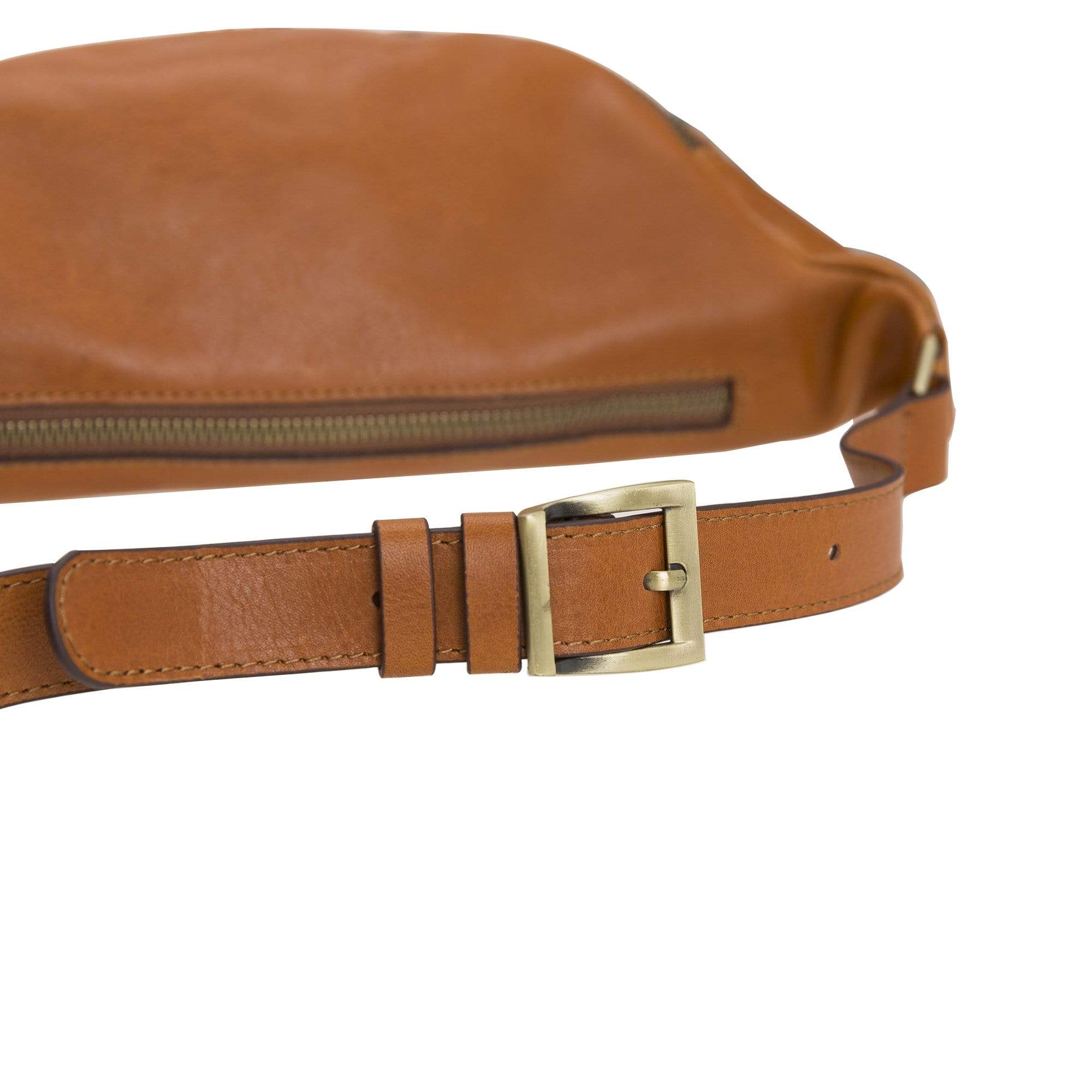 Minoan Genuine Leather Waist Bag showcasing its stylish design and adjustable strap, perfect for both men and women.