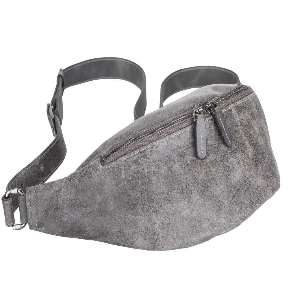 Minoan Genuine Leather Waist Bag showcasing its stylish design and adjustable strap, perfect for both men and women.