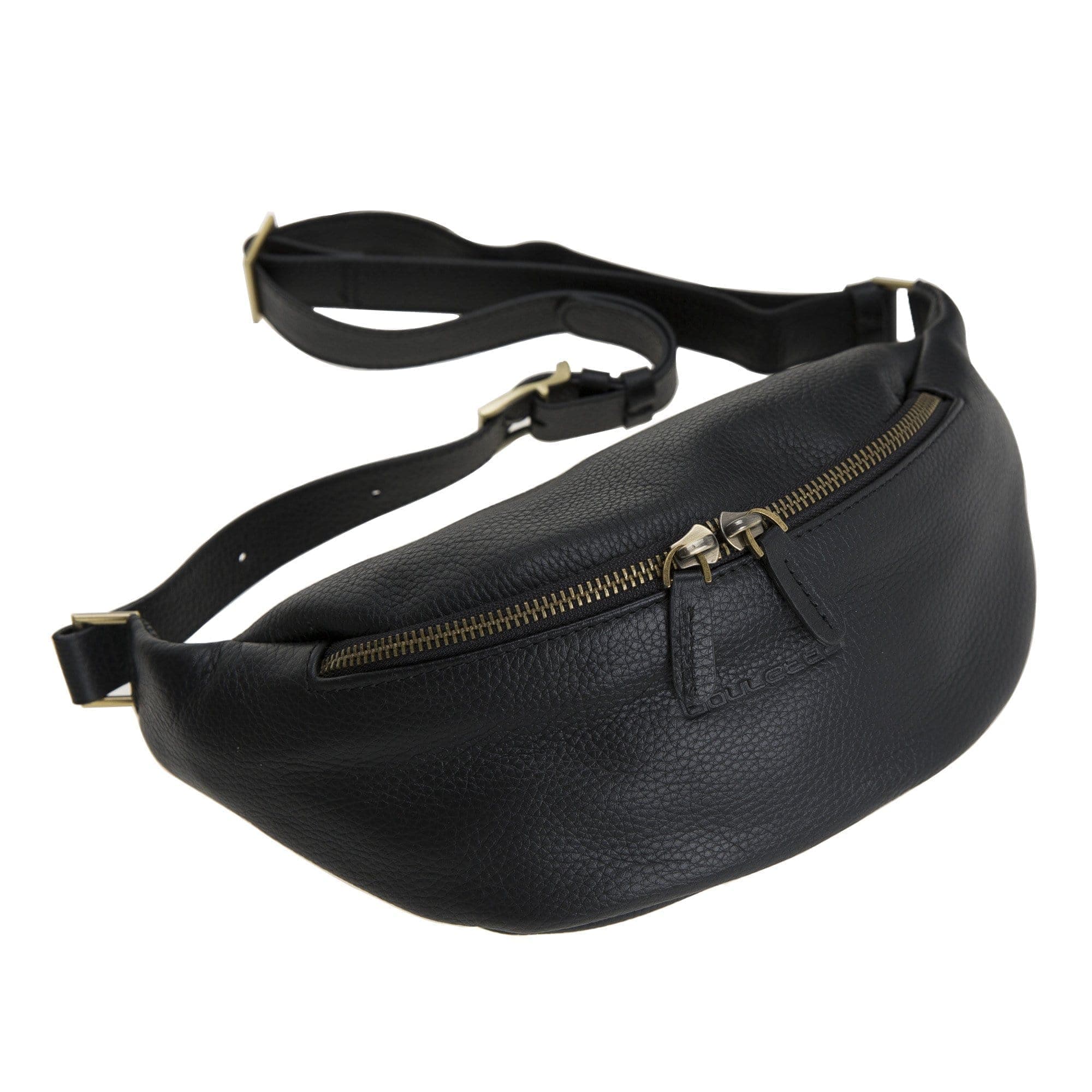 Minoan Genuine Leather Waist Bag showcasing its stylish design and adjustable strap, perfect for both men and women.