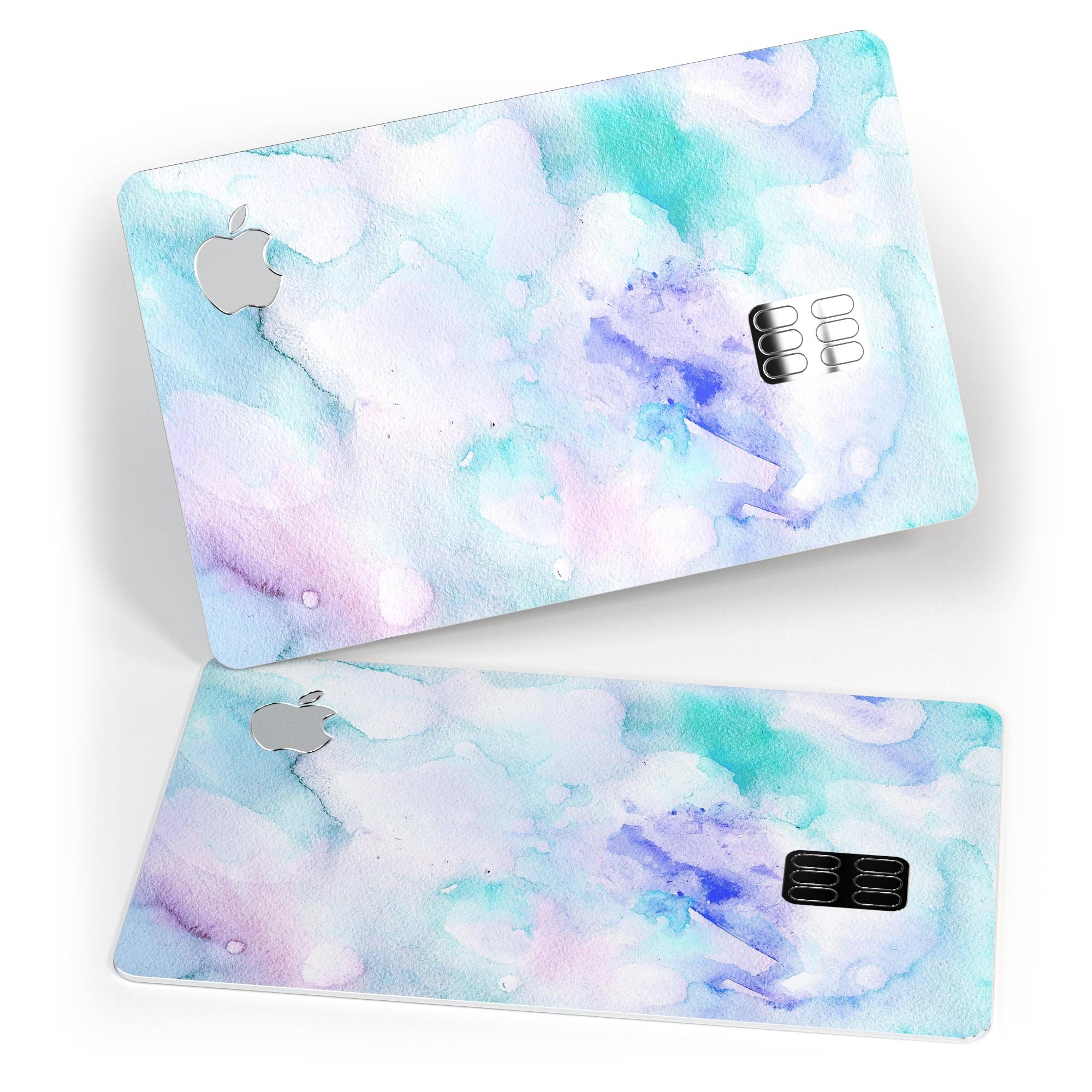 Mint 9 Absorbed Watercolor Texture skin for Apple Card, showcasing vibrant colors and a protective design.