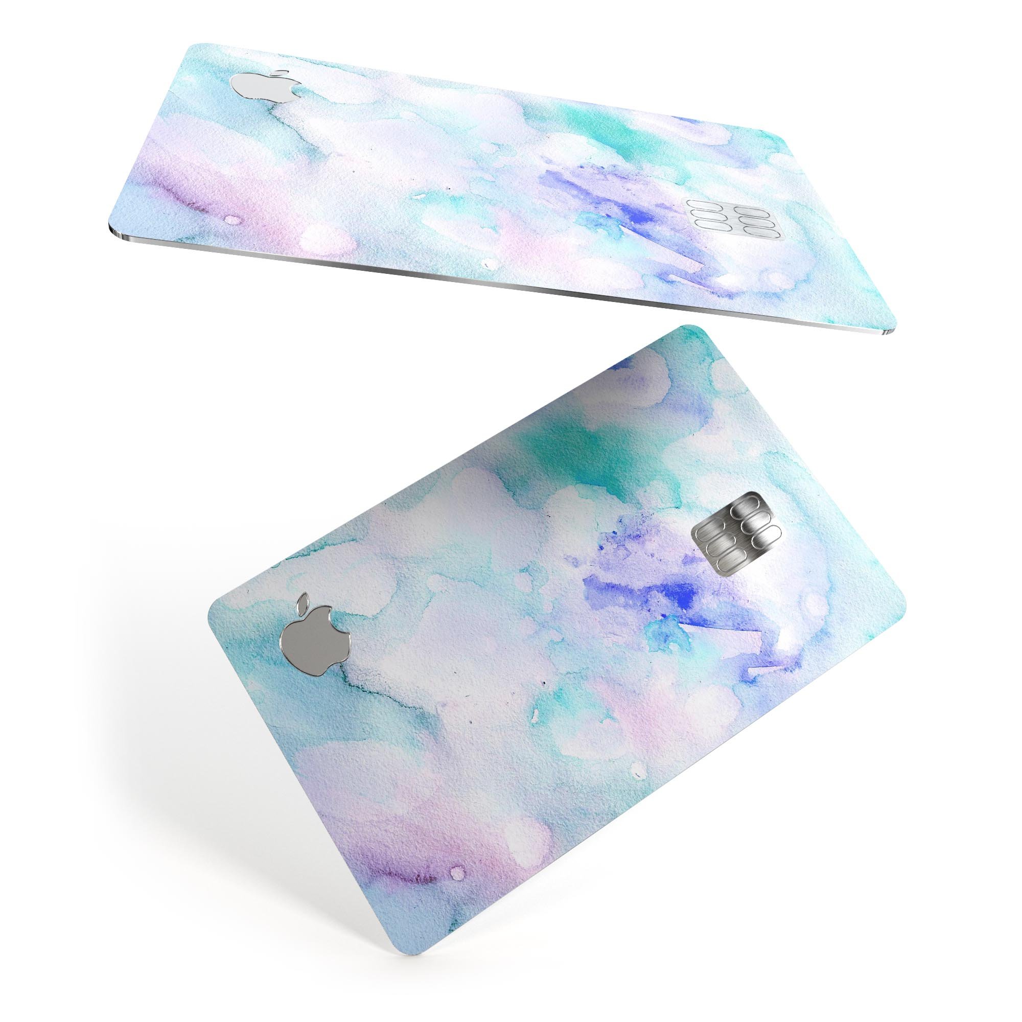 Mint 9 Absorbed Watercolor Texture skin for Apple Card, showcasing vibrant colors and a protective design.