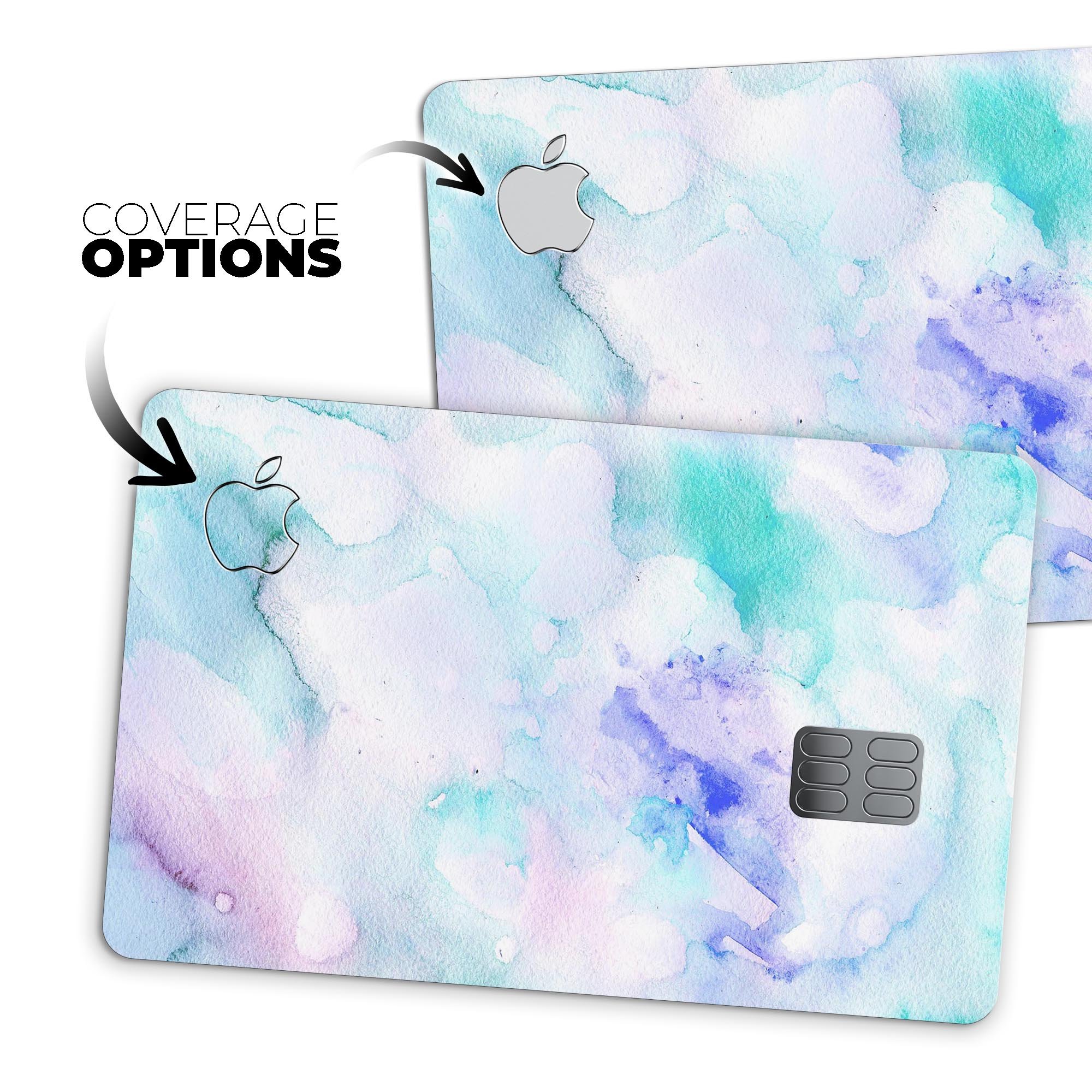 Mint 9 Absorbed Watercolor Texture skin for Apple Card, showcasing vibrant colors and a protective design.