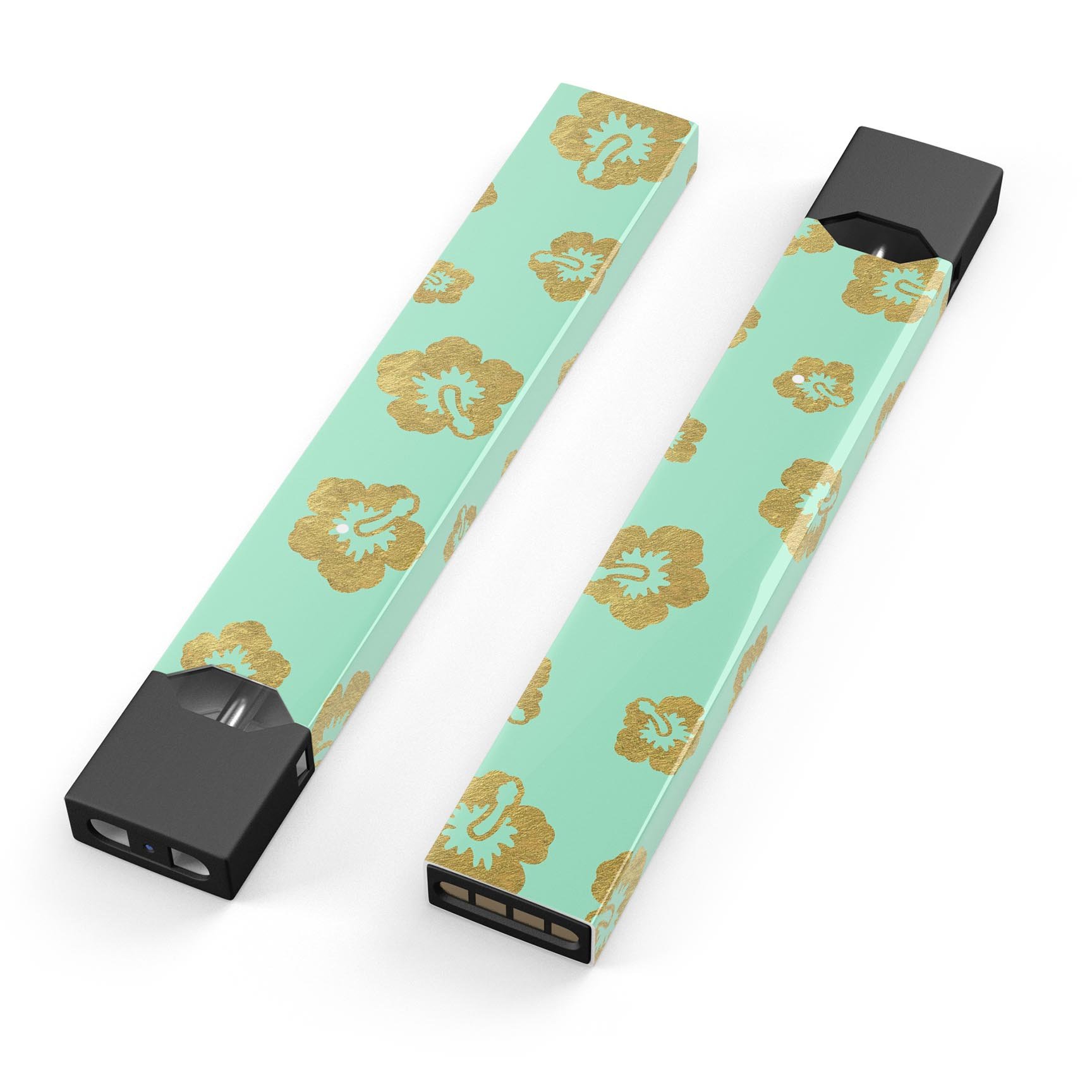 Mint and Gold Floral Premium Decal Skin-Wrap Sticker designed for JUUL vaping device, showcasing floral patterns and vibrant colors.