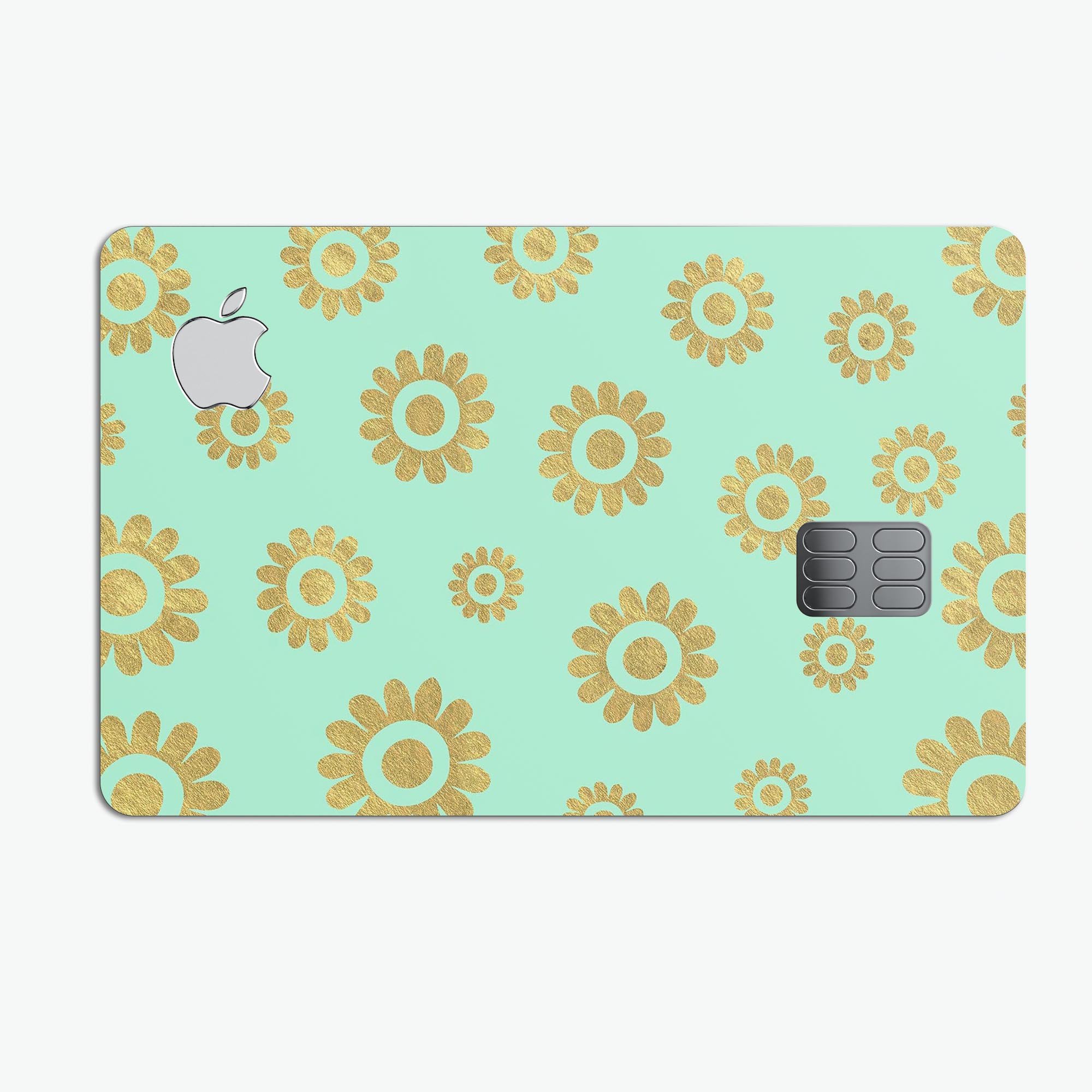 Mint and Gold Floral v10 decal skin for Apple Card, showcasing a vibrant floral design on a premium protective vinyl.