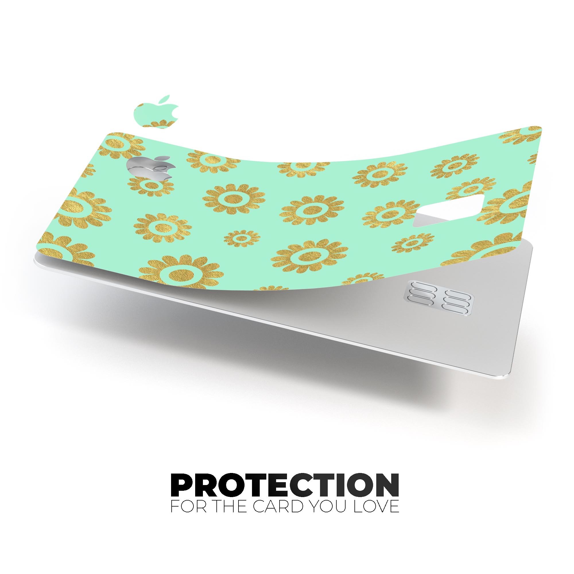 Mint and Gold Floral v10 decal skin for Apple Card, showcasing a vibrant floral design on a premium protective vinyl.