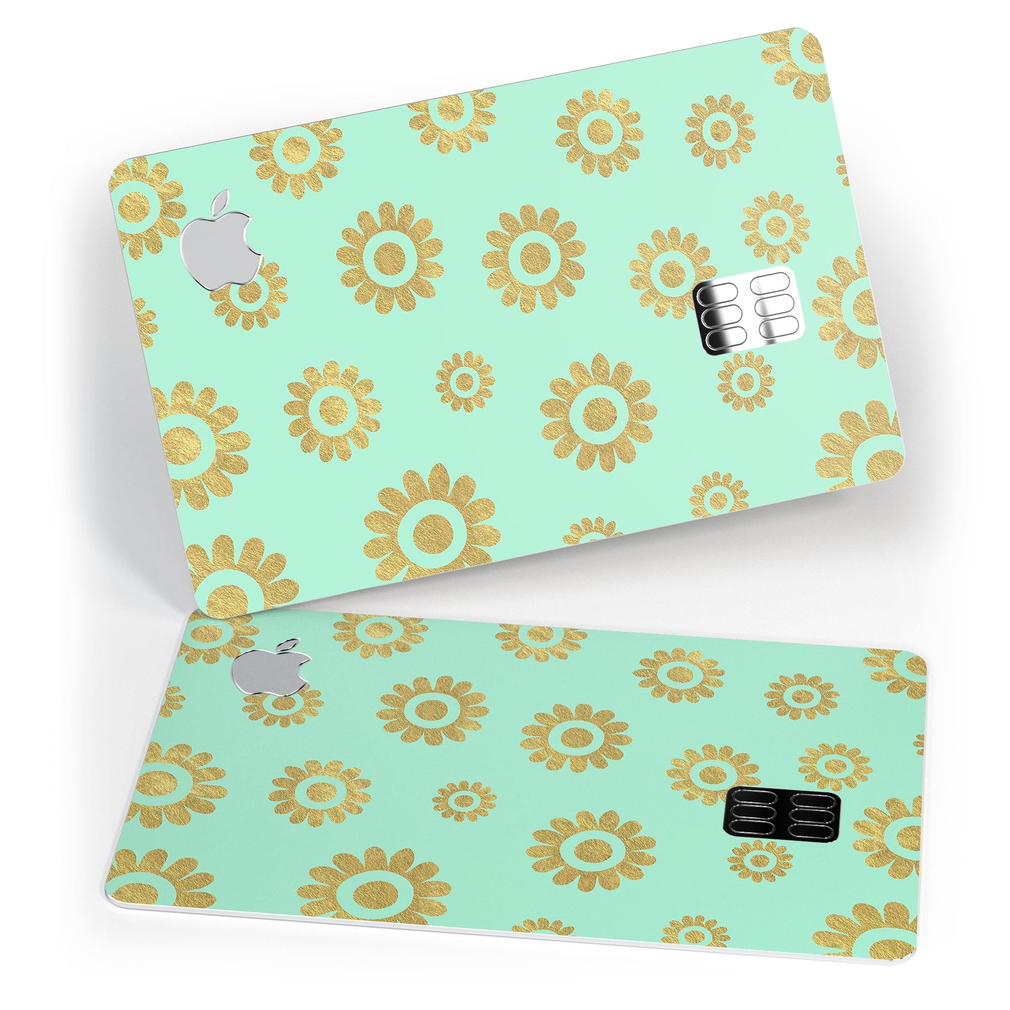 Mint and Gold Floral v10 decal skin for Apple Card, showcasing a vibrant floral design on a premium protective vinyl.