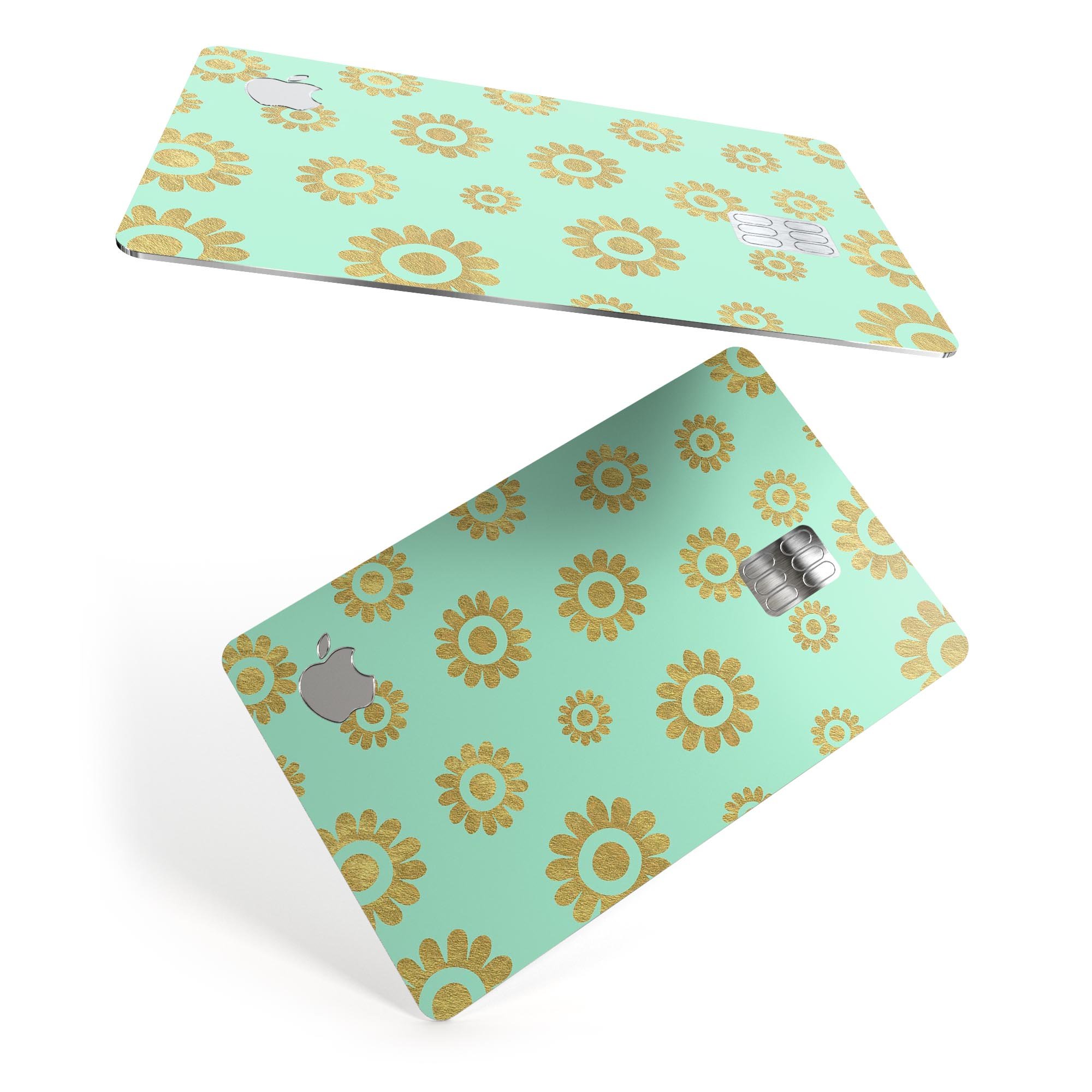 Mint and Gold Floral v10 decal skin for Apple Card, showcasing a vibrant floral design on a premium protective vinyl.