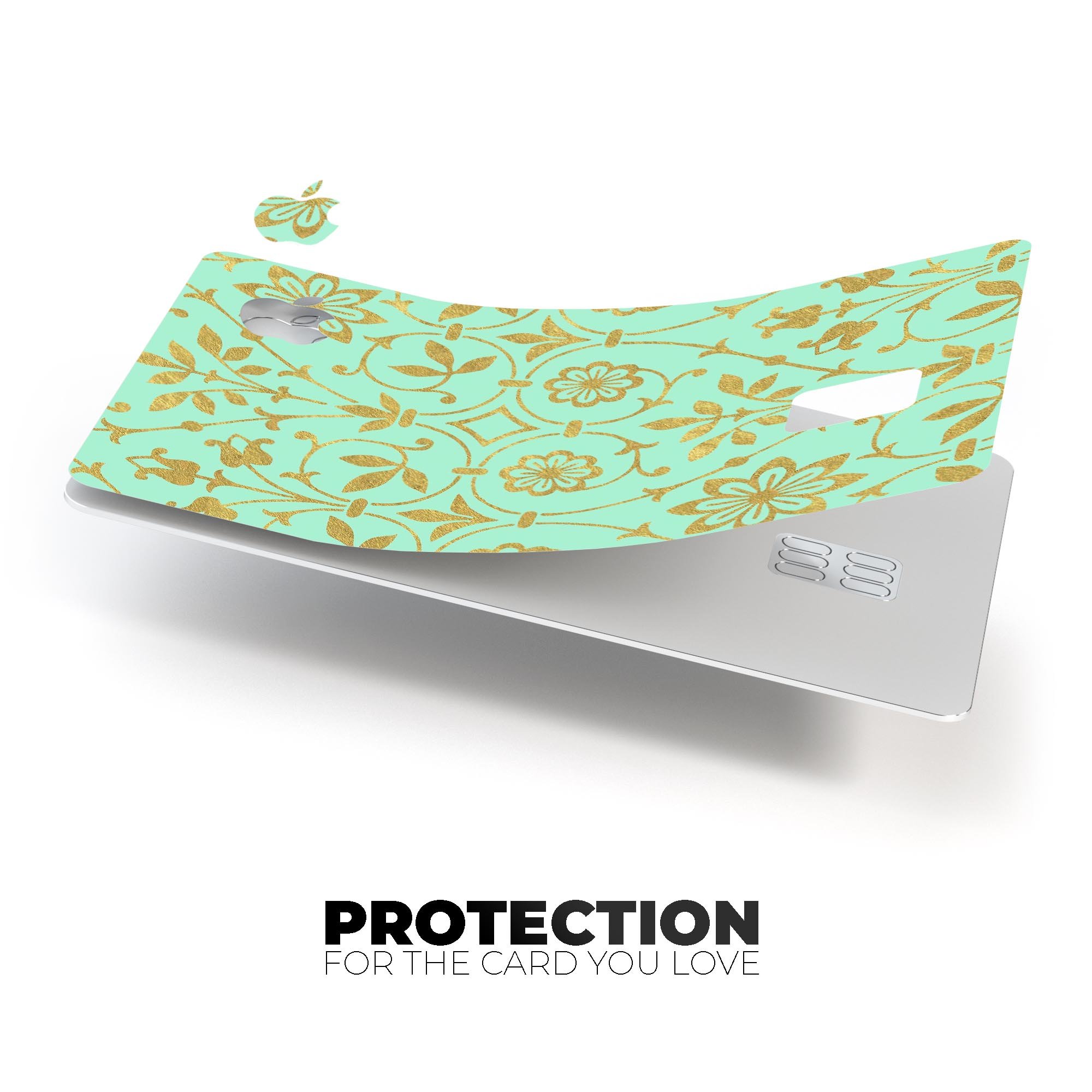 Mint and Gold Floral v12 decal skin for Apple Card, showcasing a vibrant floral design on premium vinyl.