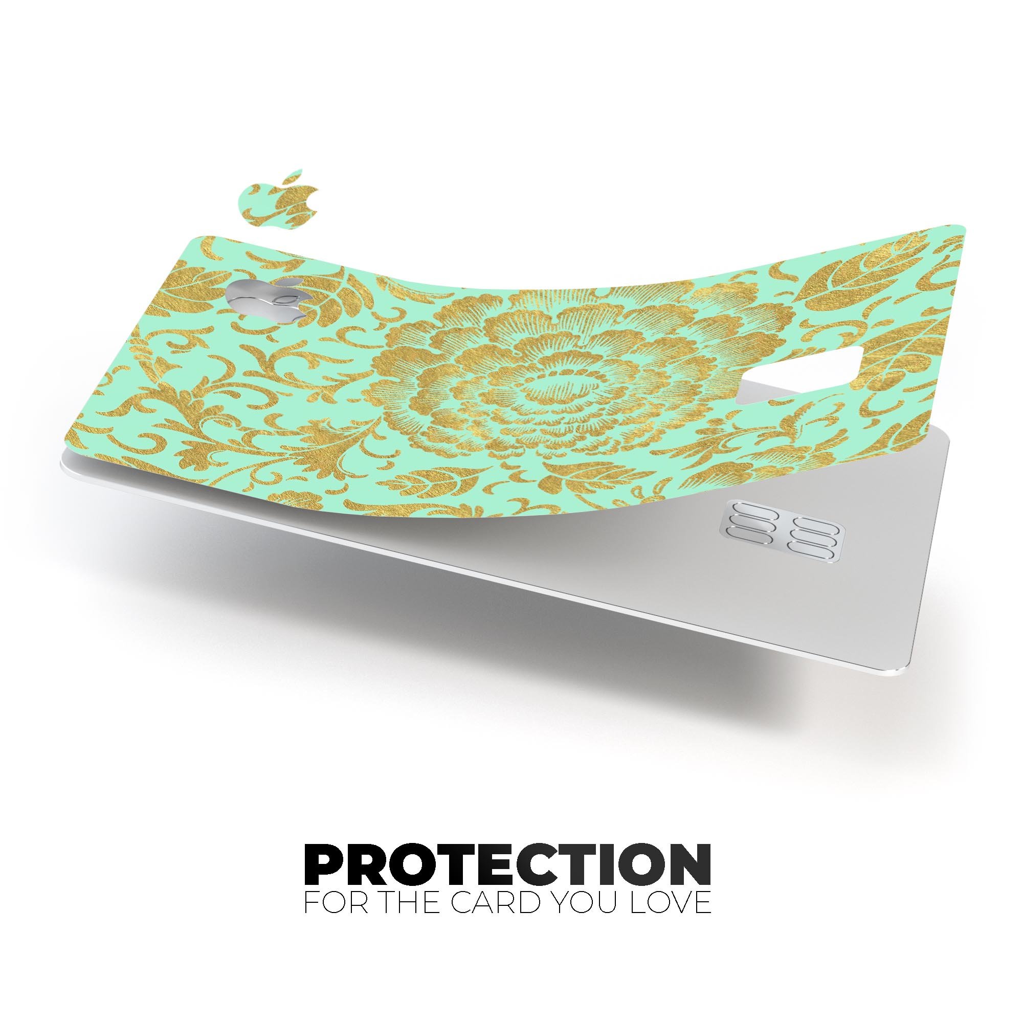 Mint and Gold Floral v2 decal skin for Apple Card, showcasing vibrant floral design and premium vinyl material.