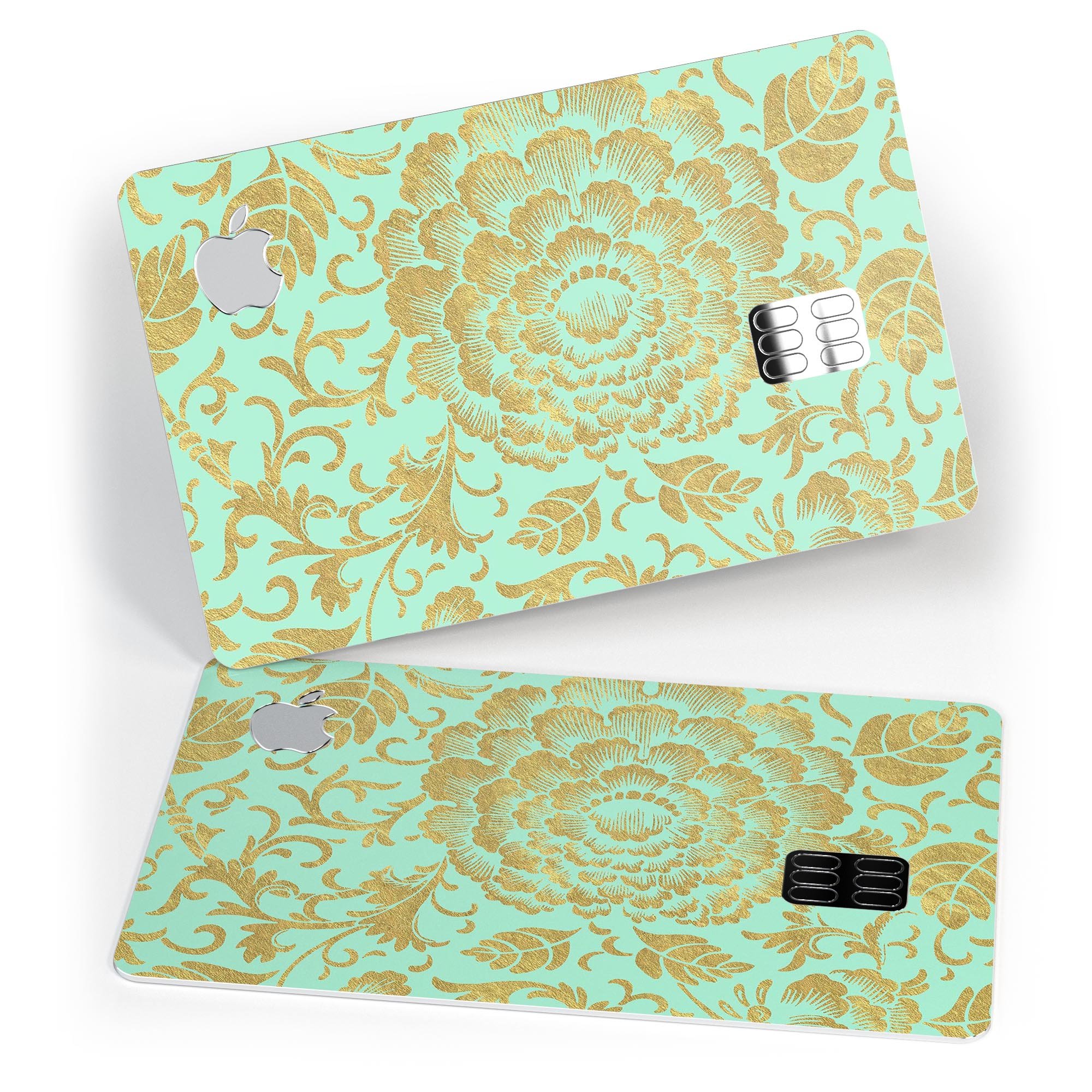 Mint and Gold Floral v2 decal skin for Apple Card, showcasing vibrant floral design and premium vinyl material.