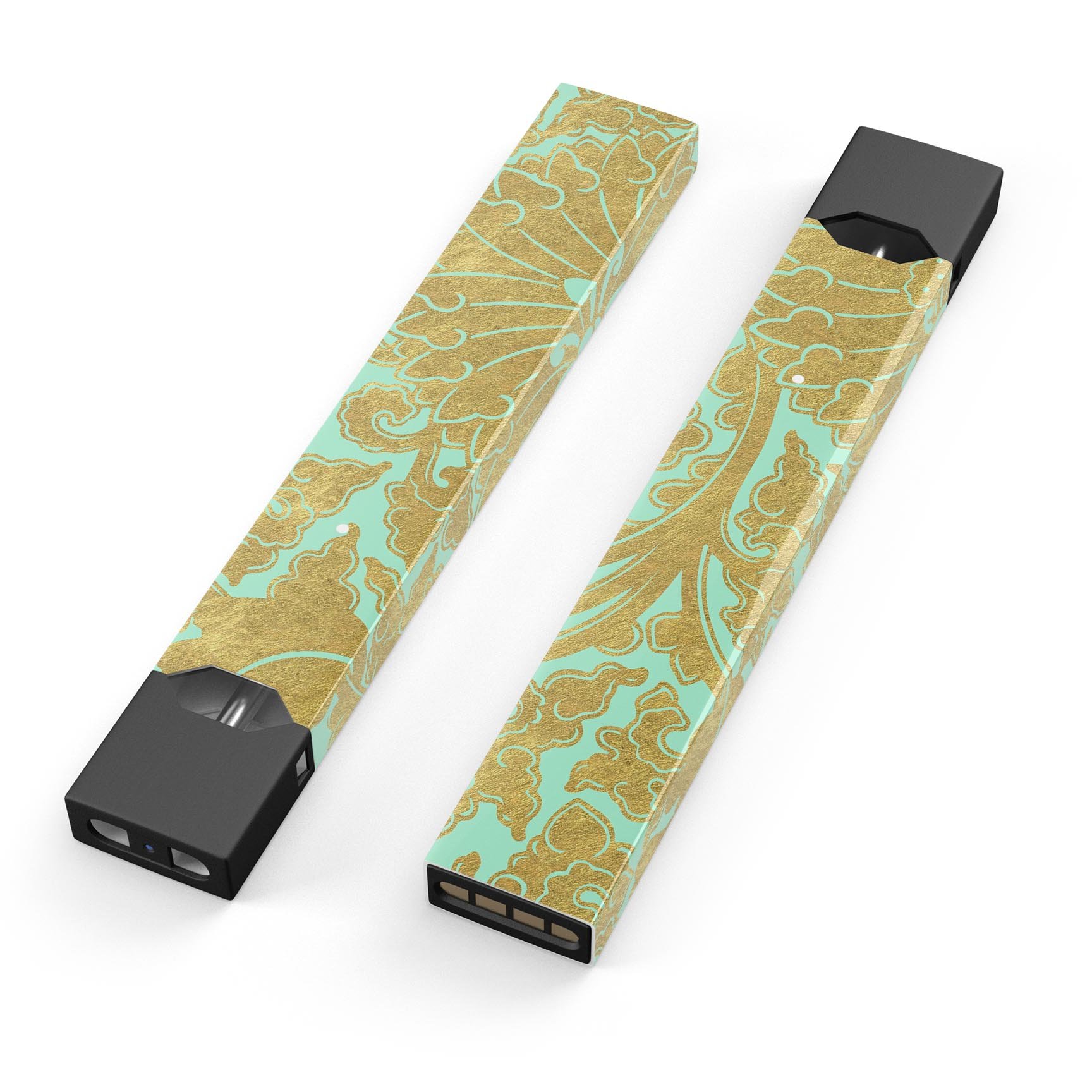 Mint and Gold Floral v4 skin wrap sticker for JUUL device, showcasing floral design and premium quality.