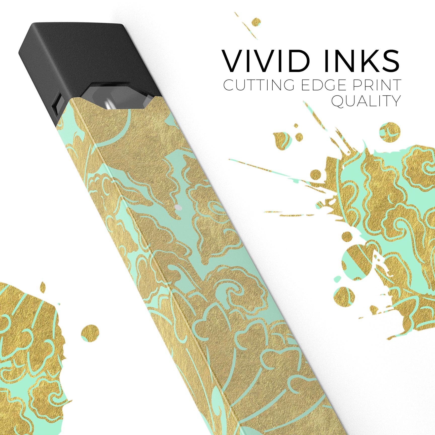 Mint and Gold Floral v4 skin wrap sticker for JUUL device, showcasing floral design and premium quality.