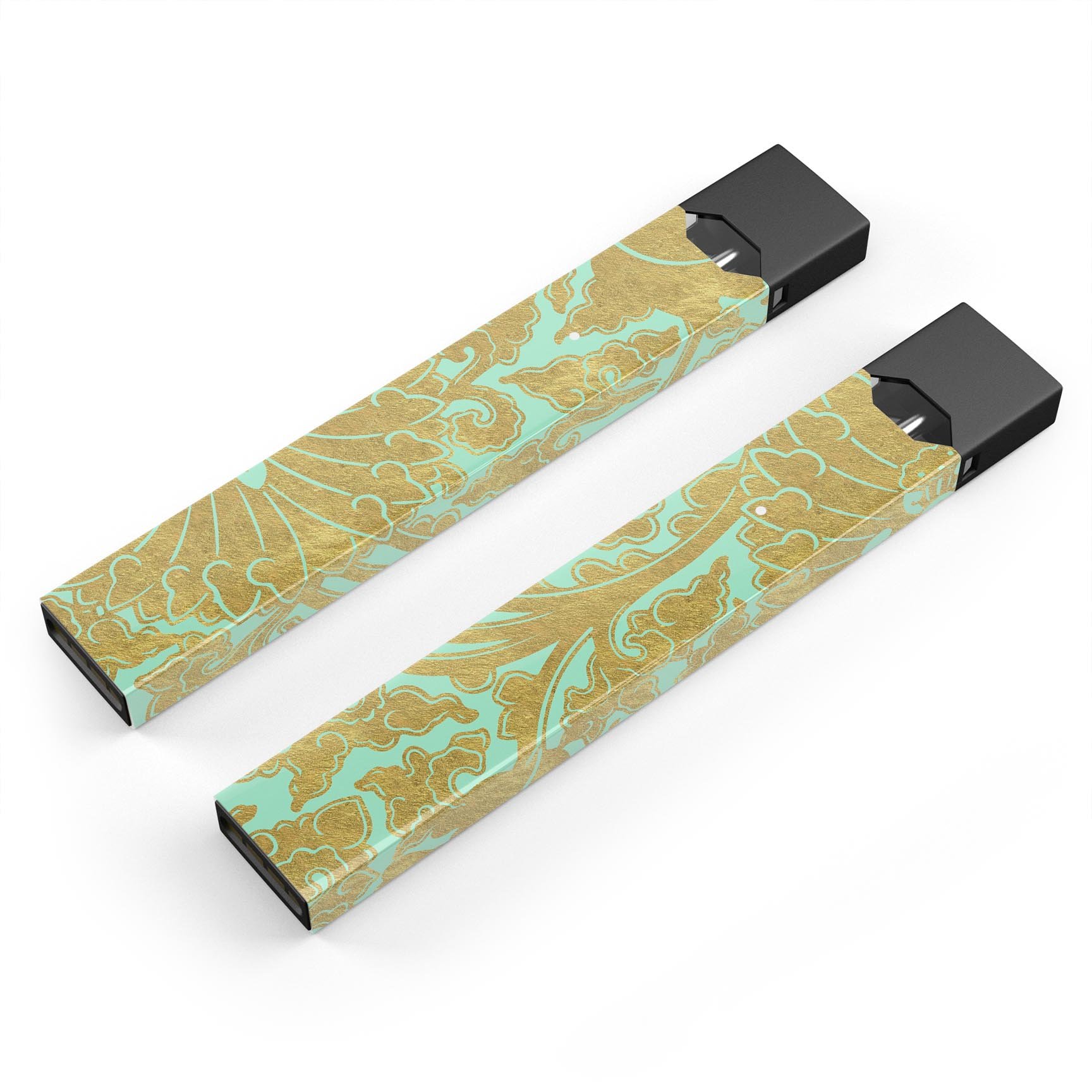 Mint and Gold Floral v4 skin wrap sticker for JUUL device, showcasing floral design and premium quality.