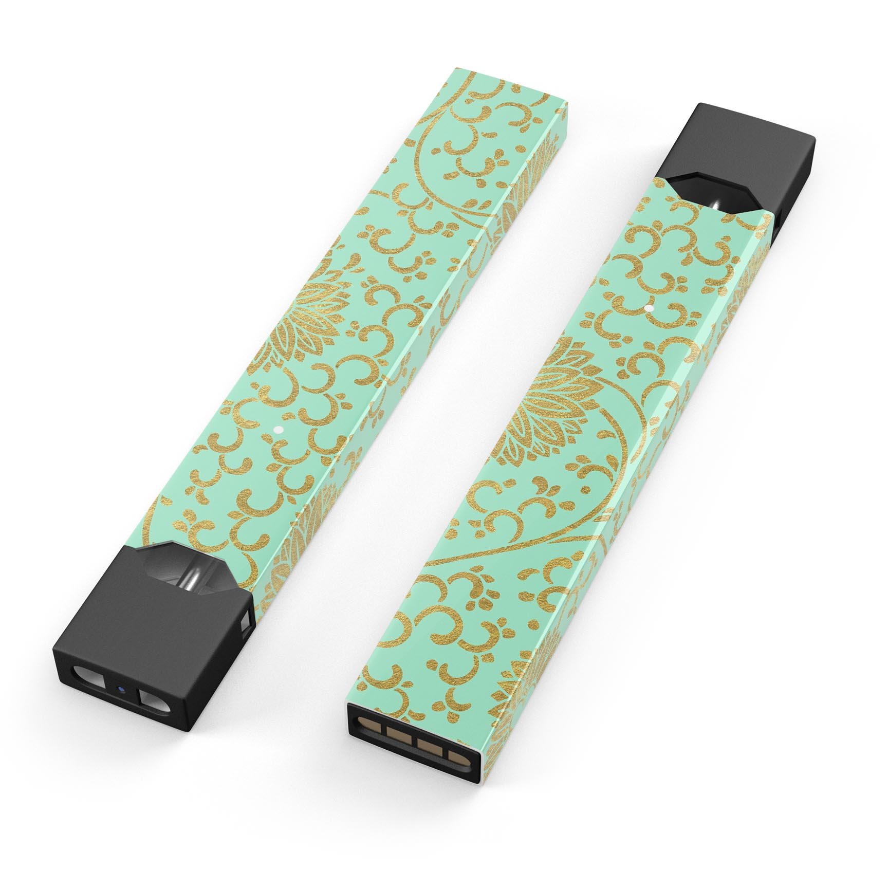 Mint and Gold Floral v5 skin wrap sticker for JUUL device, showcasing floral design and premium quality.