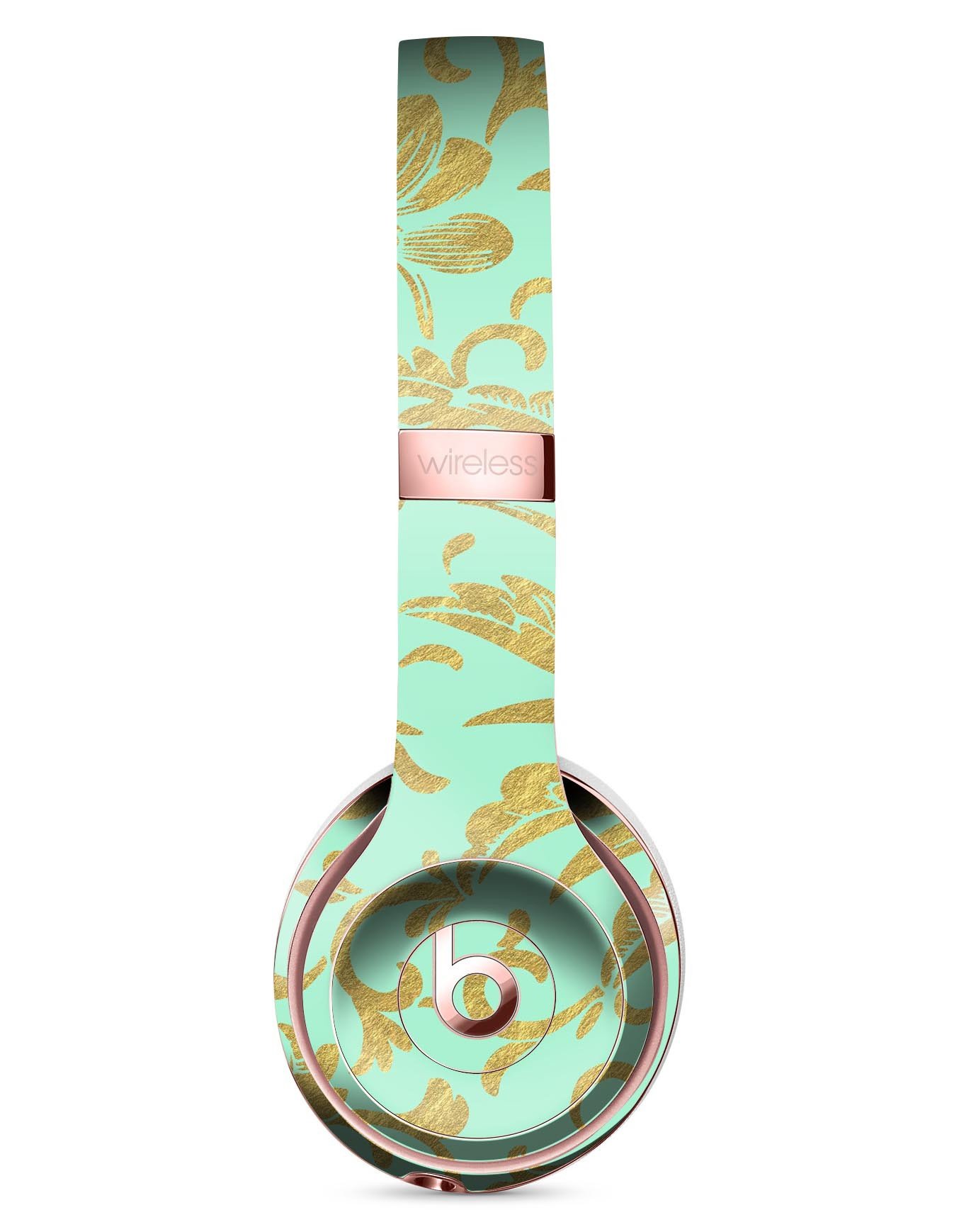 Mint and Gold Floral Full-Body Skin Kit for Beats by Dre Solo 3, showcasing vibrant floral patterns on a sleek vinyl surface.