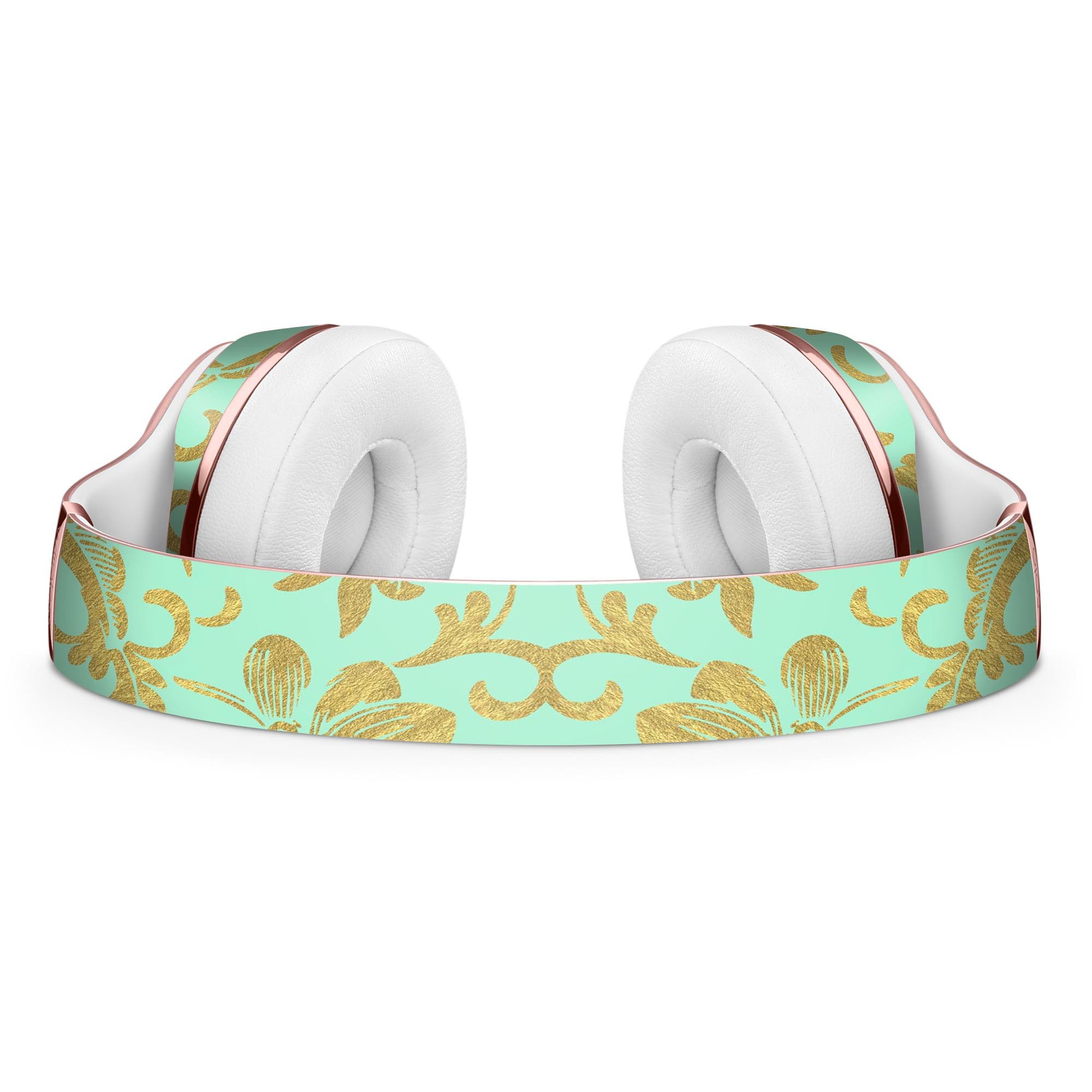 Mint and Gold Floral Full-Body Skin Kit for Beats by Dre Solo 3, showcasing vibrant floral patterns on a sleek vinyl surface.