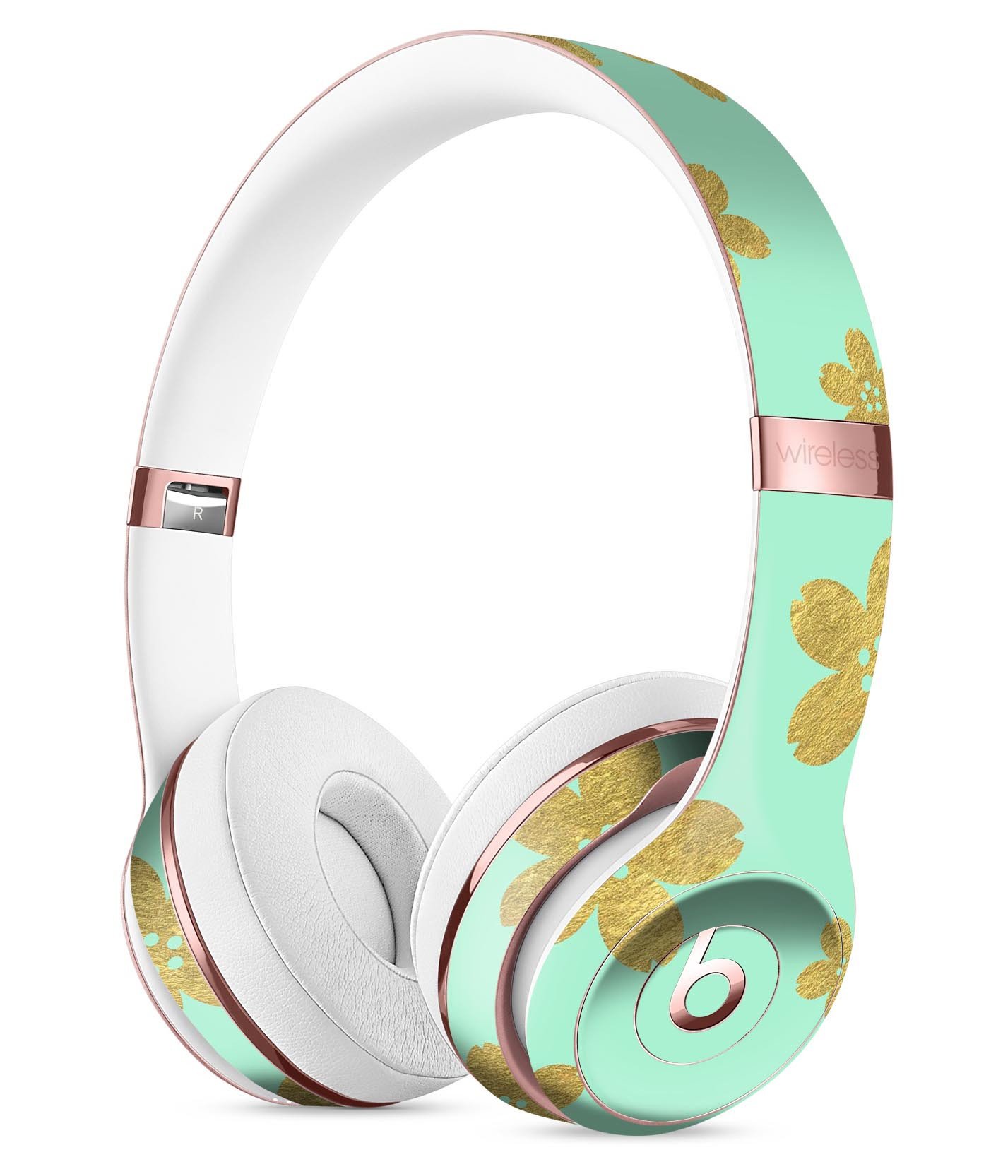 Mint and Gold Floral Full-Body Skin Kit for Beats by Dre Solo 3, showcasing vibrant floral patterns on premium vinyl.