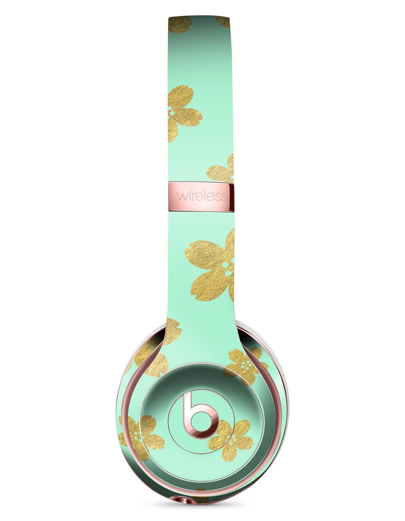 Mint and Gold Floral Full-Body Skin Kit for Beats by Dre Solo 3, showcasing vibrant floral patterns on premium vinyl.