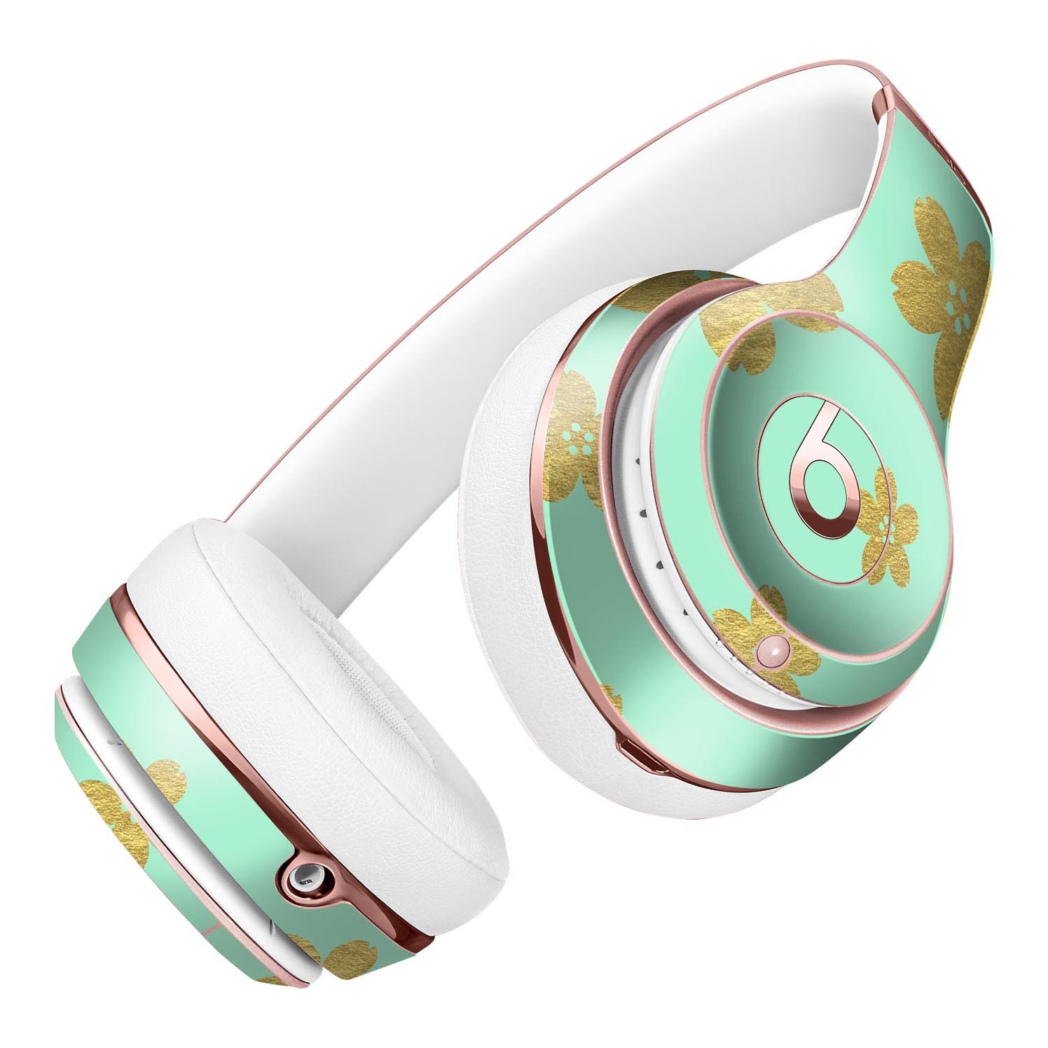 Mint and Gold Floral Full-Body Skin Kit for Beats by Dre Solo 3, showcasing vibrant floral patterns on premium vinyl.