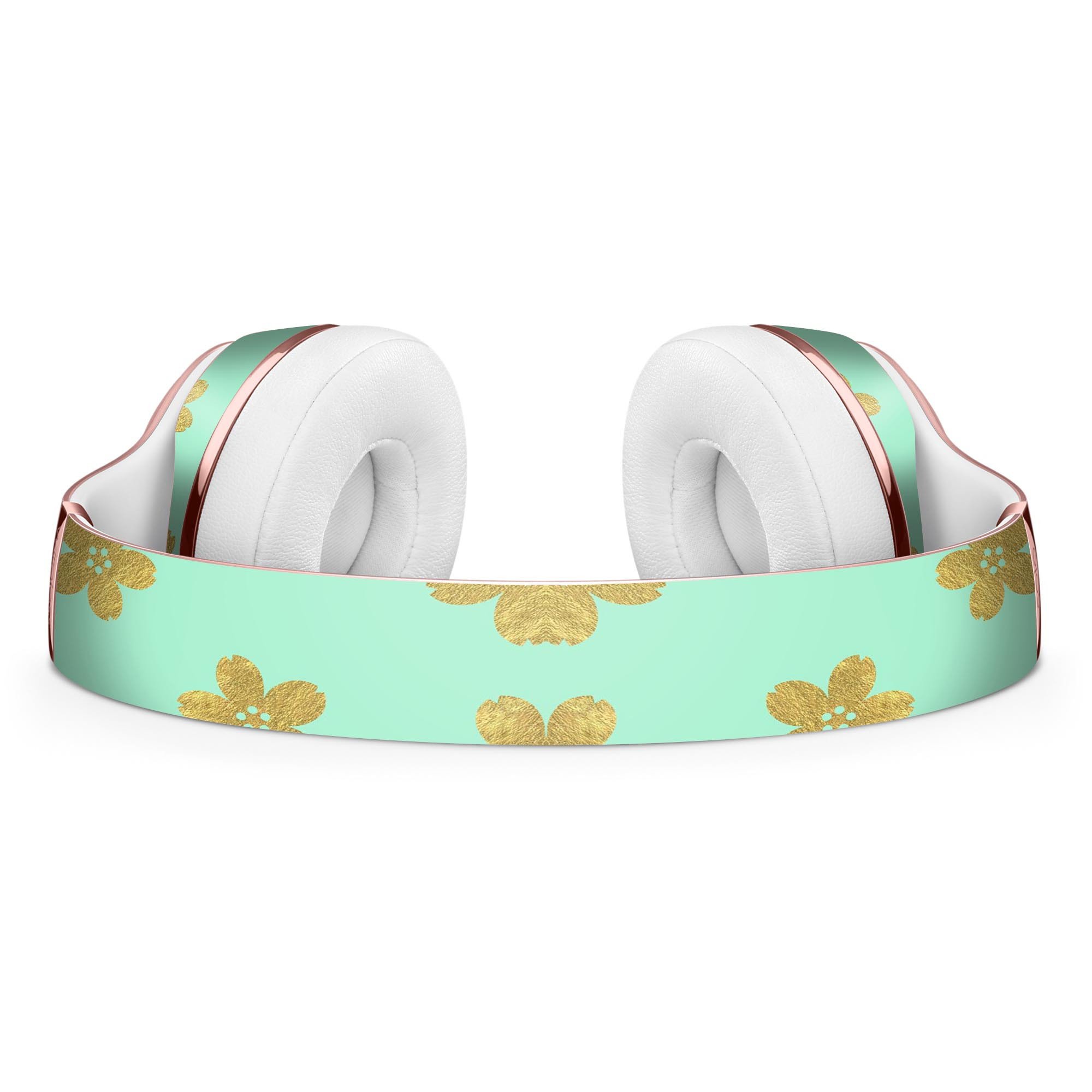 Mint and Gold Floral Full-Body Skin Kit for Beats by Dre Solo 3, showcasing vibrant floral patterns on premium vinyl.