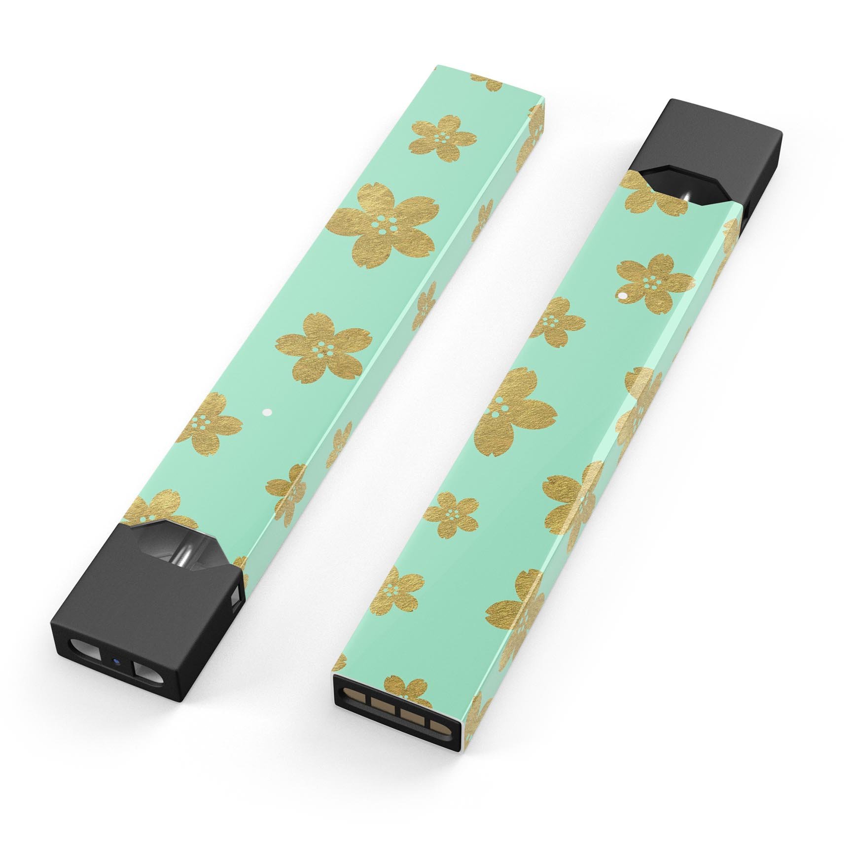 Mint and Gold Floral v7 skin wrap for JUUL device, showcasing floral design and premium quality.