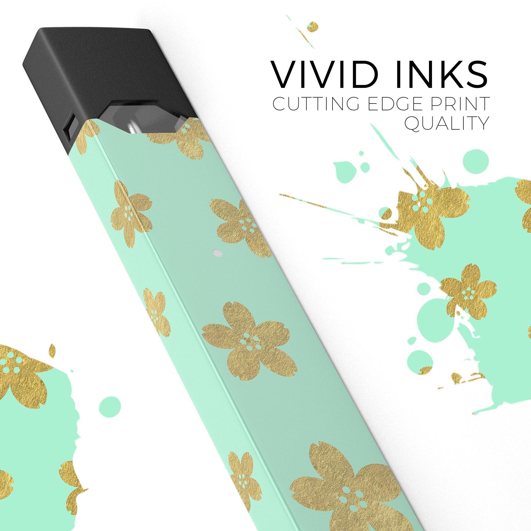 Mint and Gold Floral v7 skin wrap for JUUL device, showcasing floral design and premium quality.