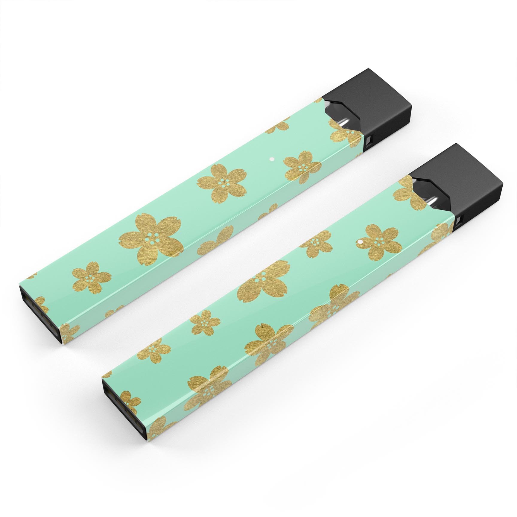 Mint and Gold Floral v7 skin wrap for JUUL device, showcasing floral design and premium quality.