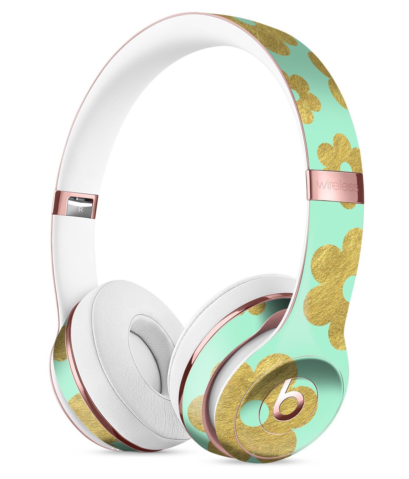 Mint and Gold Floral Full-Body Skin Kit for Beats by Dre Solo 3, showcasing vibrant floral design and premium vinyl material.