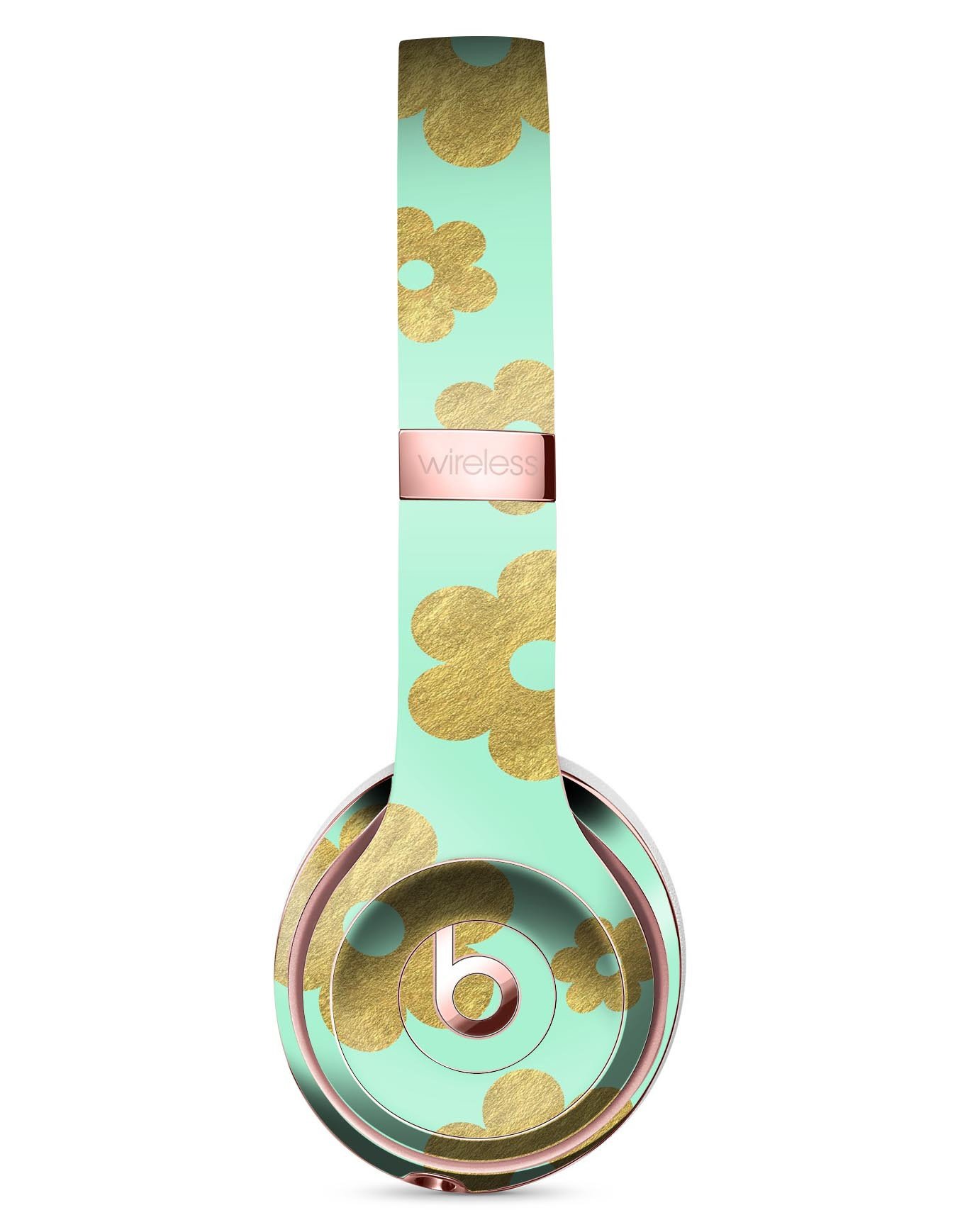 Mint and Gold Floral Full-Body Skin Kit for Beats by Dre Solo 3, showcasing vibrant floral design and premium vinyl material.