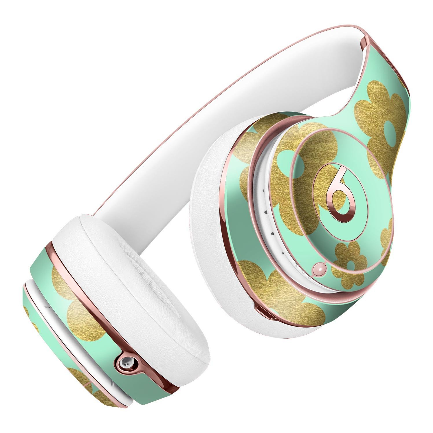 Mint and Gold Floral Full-Body Skin Kit for Beats by Dre Solo 3, showcasing vibrant floral design and premium vinyl material.