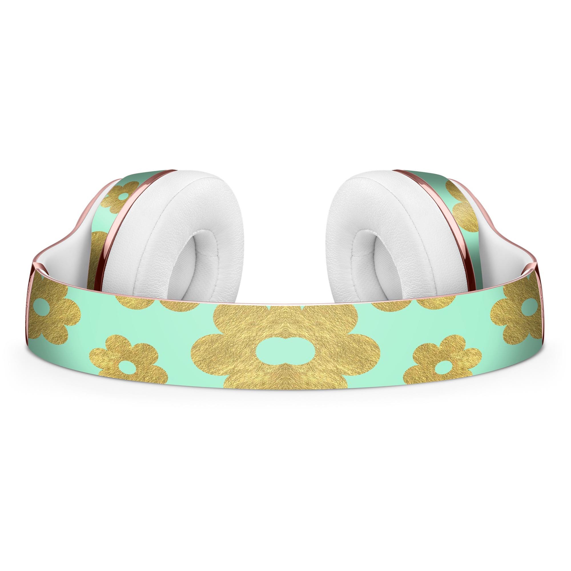 Mint and Gold Floral Full-Body Skin Kit for Beats by Dre Solo 3, showcasing vibrant floral design and premium vinyl material.