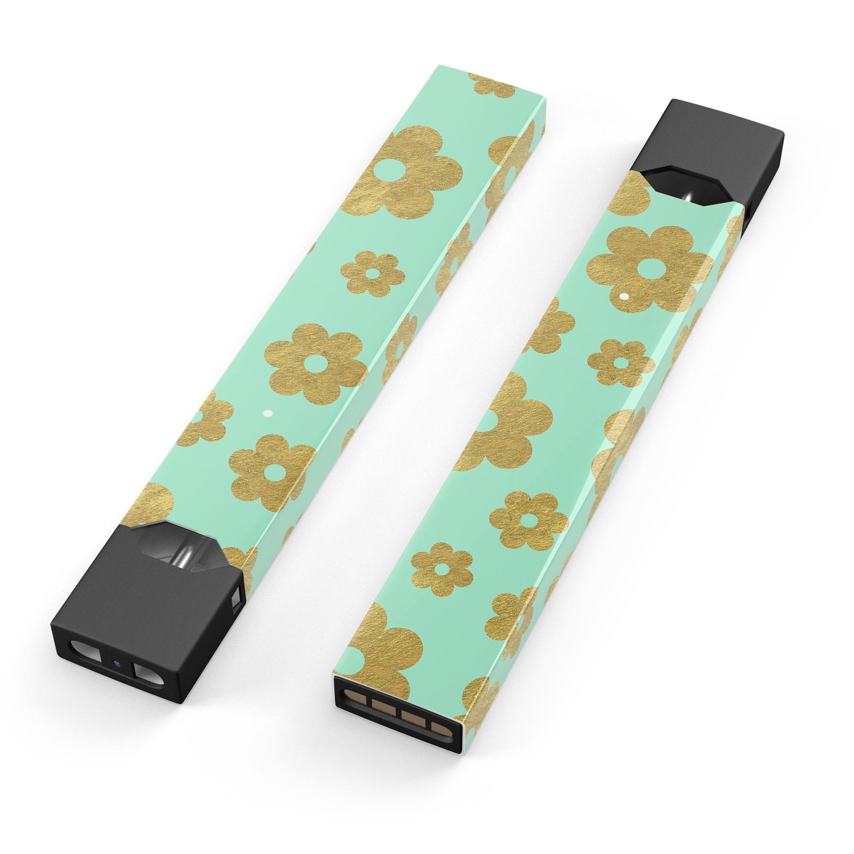 Mint and Gold Floral v8 skin wrap sticker for JUUL device, showcasing floral design and premium quality.