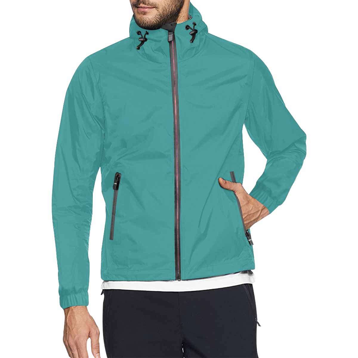 Mint Blue Hooded Windbreaker Jacket for men and women, featuring a stylish design with zippered pockets and adjustable hood.